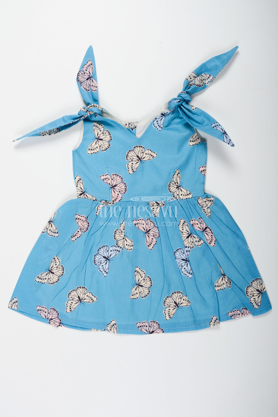 The Nesavu Girls Cotton Frock Girls Blue Cotton Frock with Butterfly Digital Print Ideal for Indian Wear Collection for Toddlers and Kids Nesavu 18 (2Y) / Blue GFC1690A-18 Girls Blue Cotton Frock Butterfly Digital Print Indian Wear Collection Festive Comfort | The Nesavu