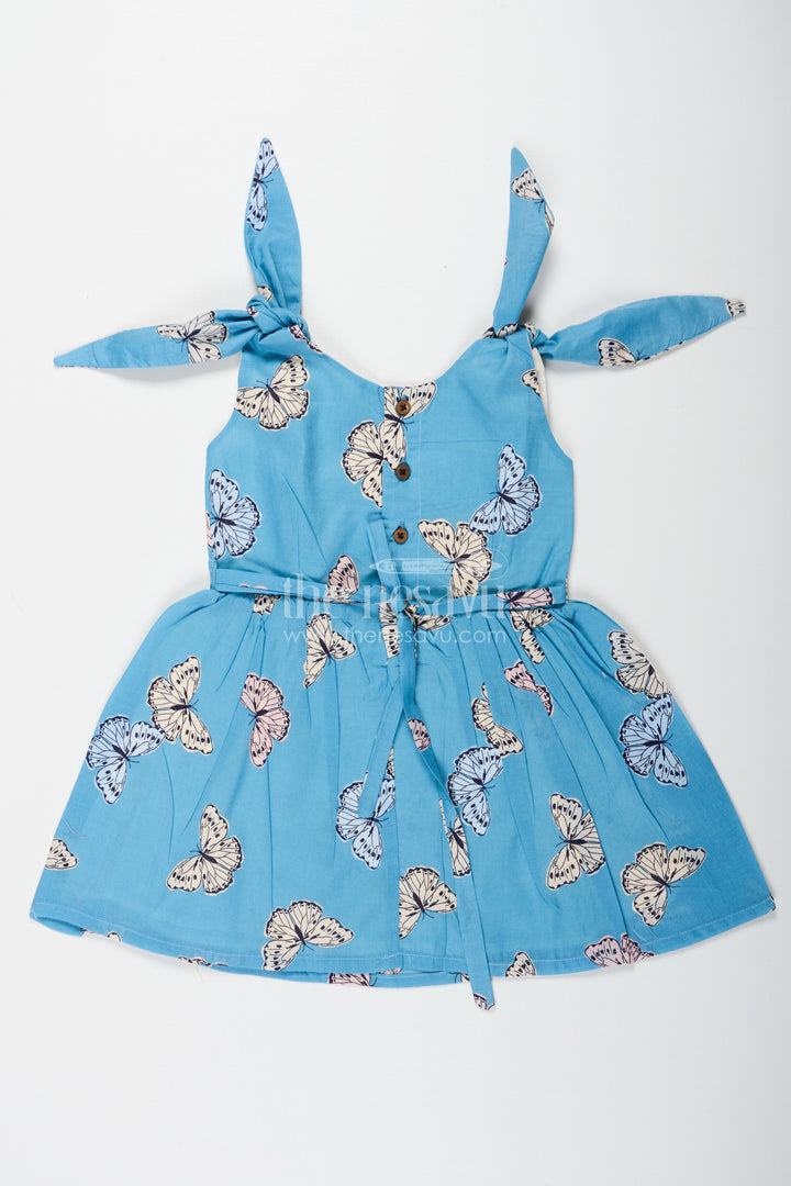 The Nesavu Girls Cotton Frock Girls Blue Cotton Frock with Butterfly Digital Print Ideal for Indian Wear Collection for Toddlers and Kids Nesavu Girls Blue Cotton Frock Butterfly Digital Print Indian Wear Collection Festive Comfort | The Nesavu