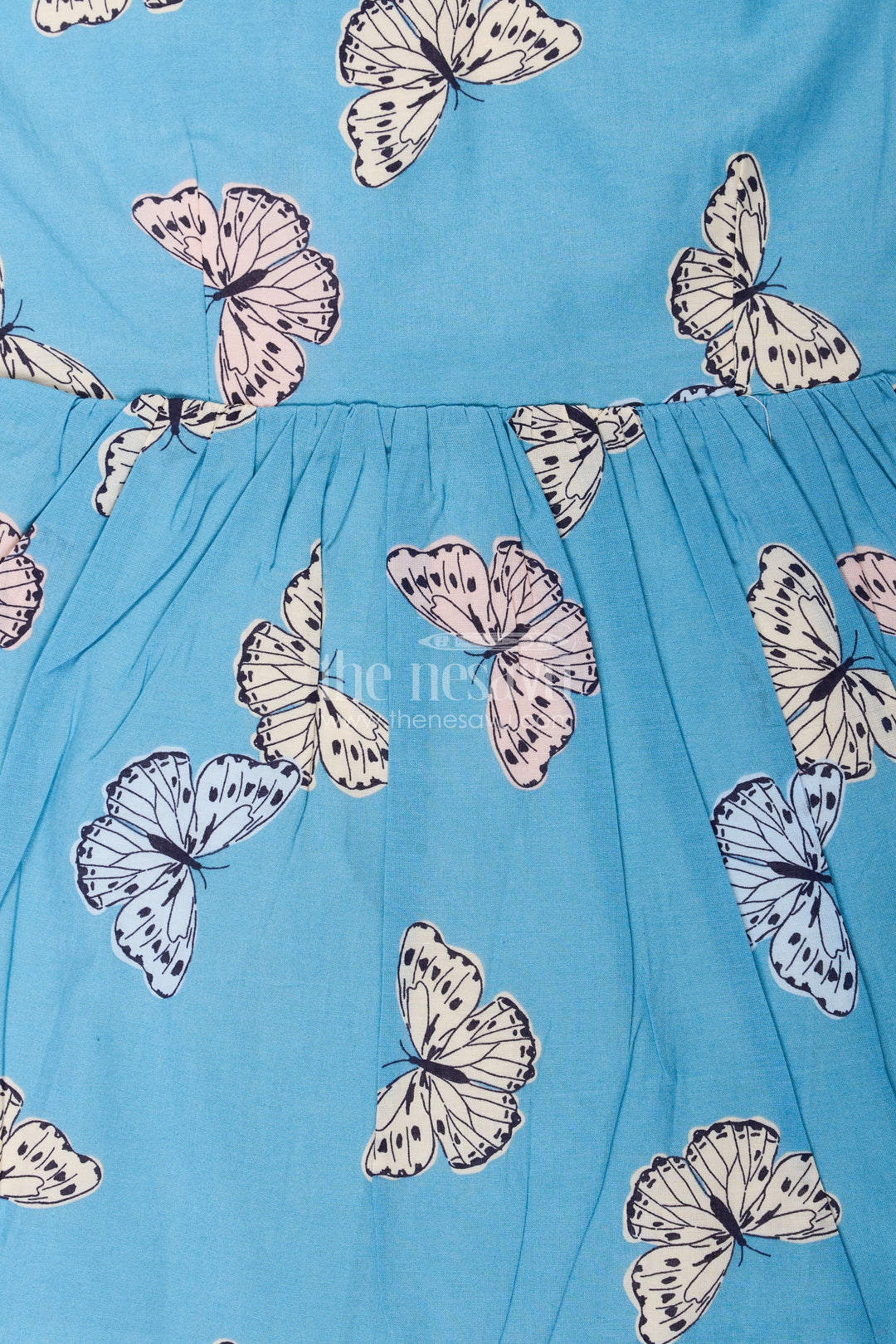 The Nesavu Girls Cotton Frock Girls Blue Cotton Frock with Butterfly Digital Print Ideal for Indian Wear Collection for Toddlers and Kids Nesavu Girls Blue Cotton Frock Butterfly Digital Print Indian Wear Collection Festive Comfort | The Nesavu