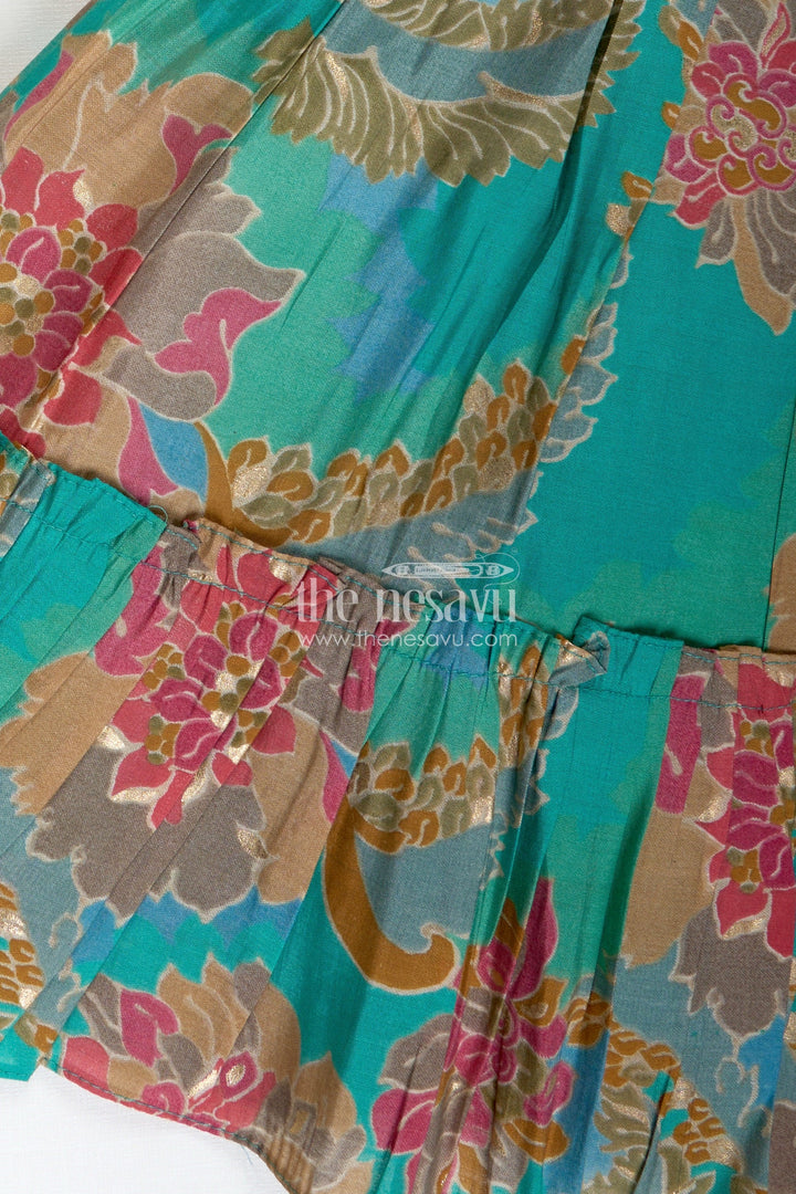 The Nesavu Girls Lehenga Choli Girls Blue Lehenga in Muslin Silk with Digital Floral Print and Thread Embroidery Yoke with Tassel Accents Nesavu Nesavu Girls Blue Lehenga Muslin Silk Floral Digital Print Thread Embroidery Wrap Choli