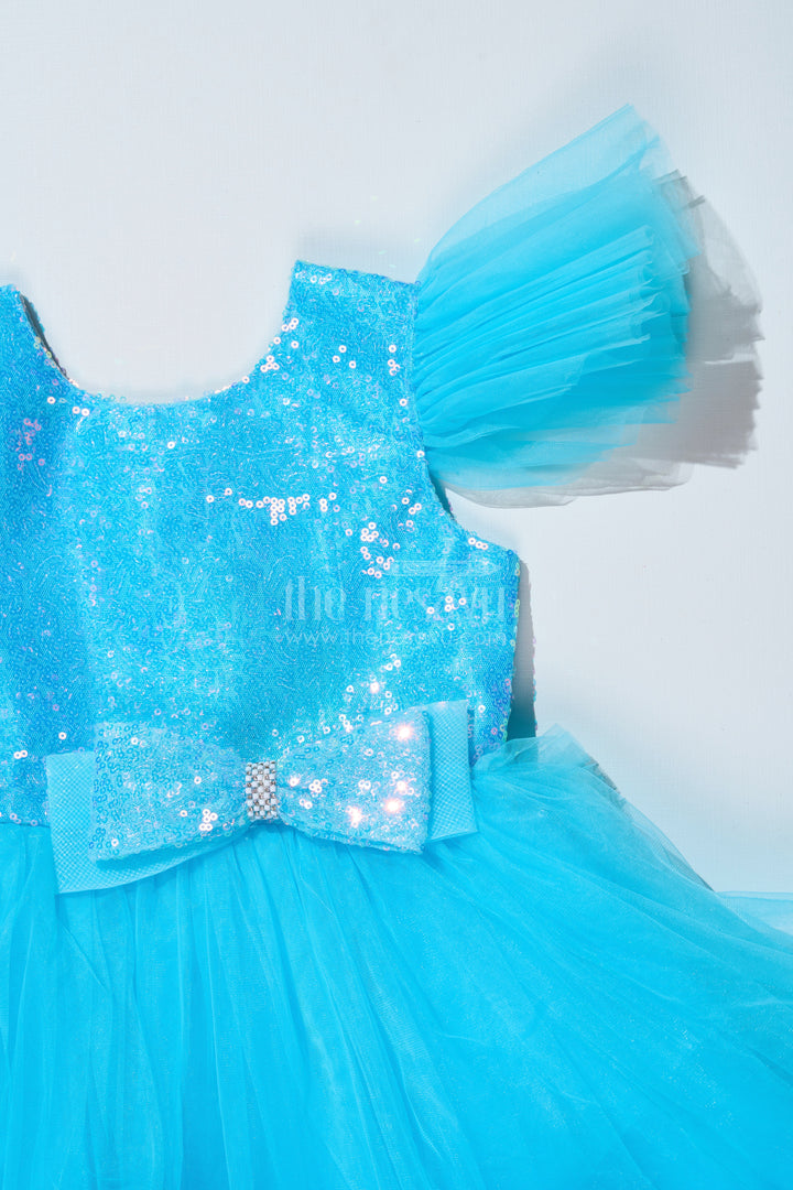 The Nesavu Girls Fancy Party Frock Girls Blue Party Dress with Sequin Bodice and High-Low Ruffled Hem Nesavu Nesavu Girls Blue Party Dress Sparkling Sequin Bodice Ruffled Net Layers