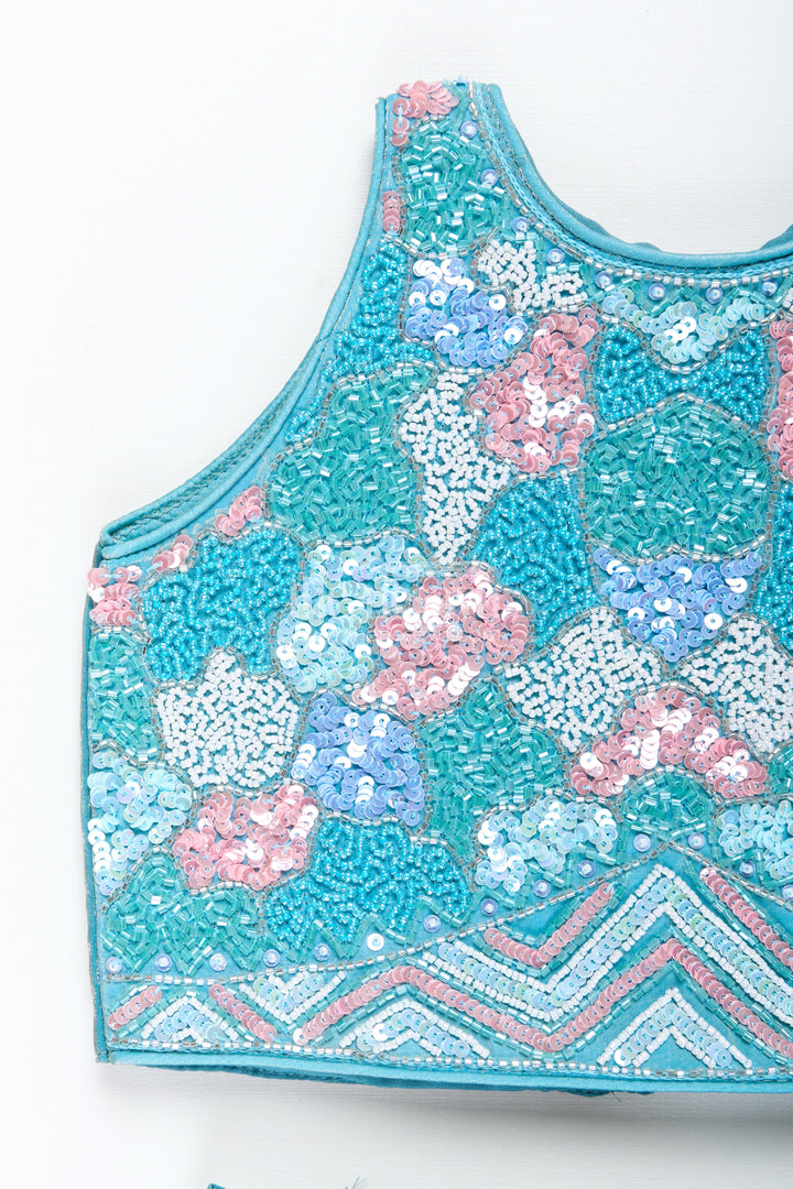 The Nesavu Girls Sharara / Plazo Set Girls blue sharara set with floral embroidered top for festive occasions Nesavu Nesavu blue sharara set girls organza silk embroidered top  festive ethnic outfit