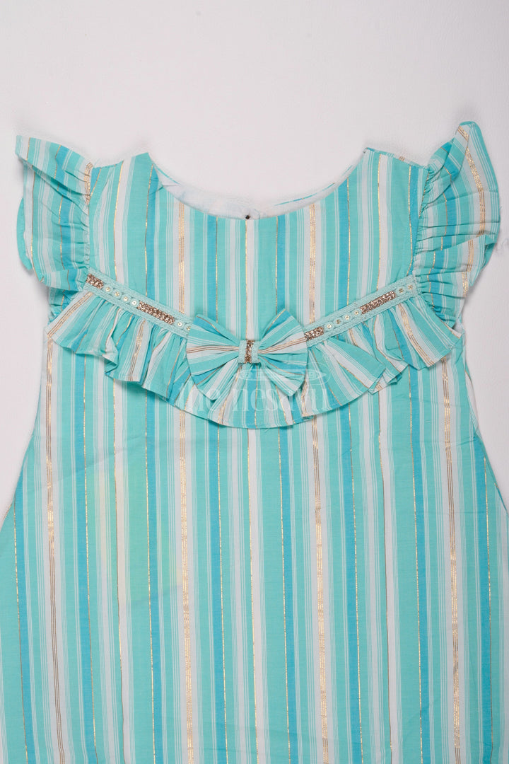 The Nesavu Girls Cotton Frock Girls Blue Striped Cotton Frock with Ruffles and Bow Details Nesavu Nesavu Girls Striped Blue Cotton Christmas Frock Ruffles Bow Details