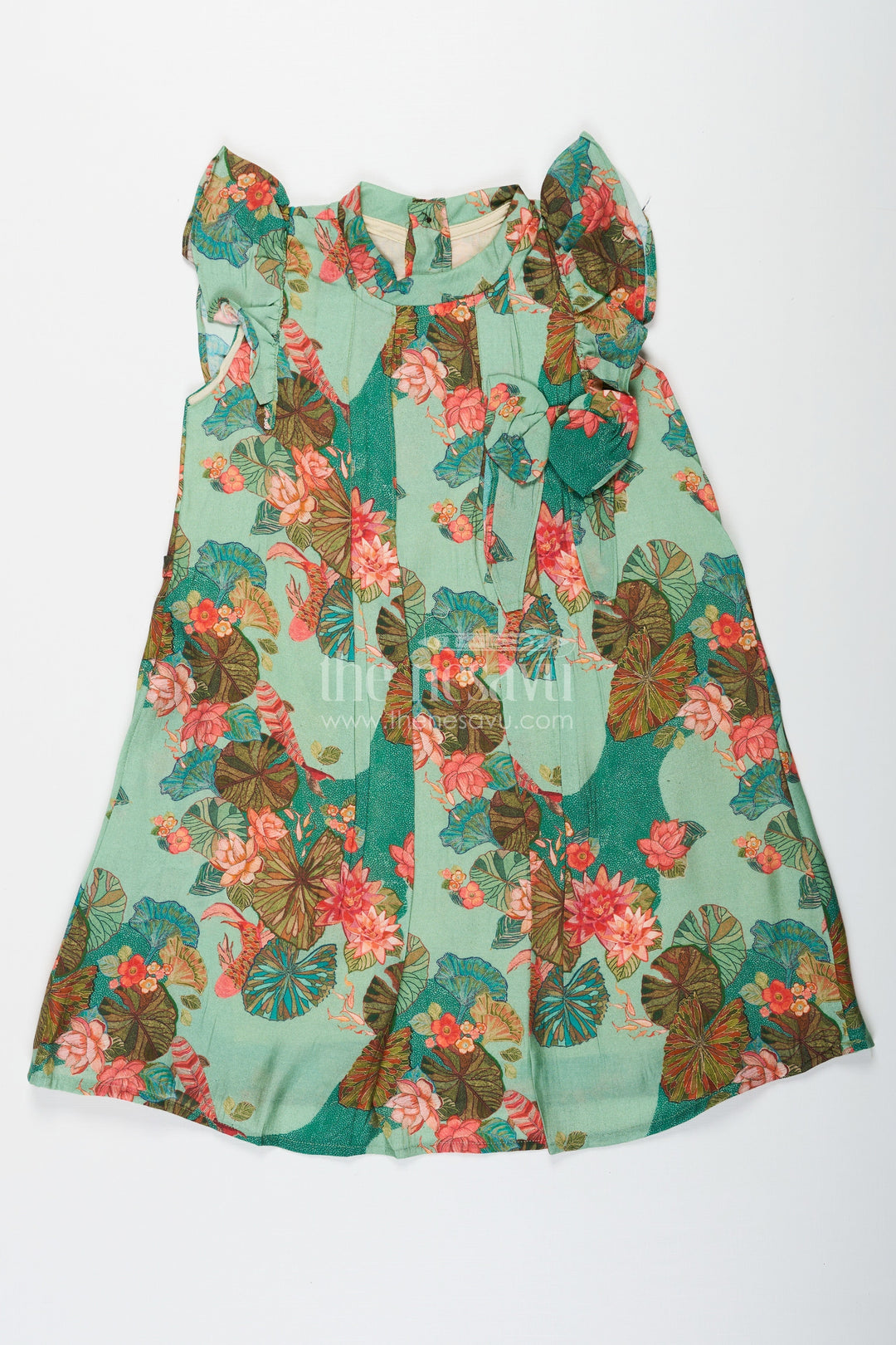 The Nesavu Girls Chanderi Frock Girls Blue Viscose Silk Frock with Lush Floral Prints Ideal for Traditional Wear for Kids Nesavu 18 (2Y) / Blue GFC1688C-18 Girls Blue Viscose Silk Frock Floral Print Ideal Traditional Wear Kids Special Celebrations | The Nesavu