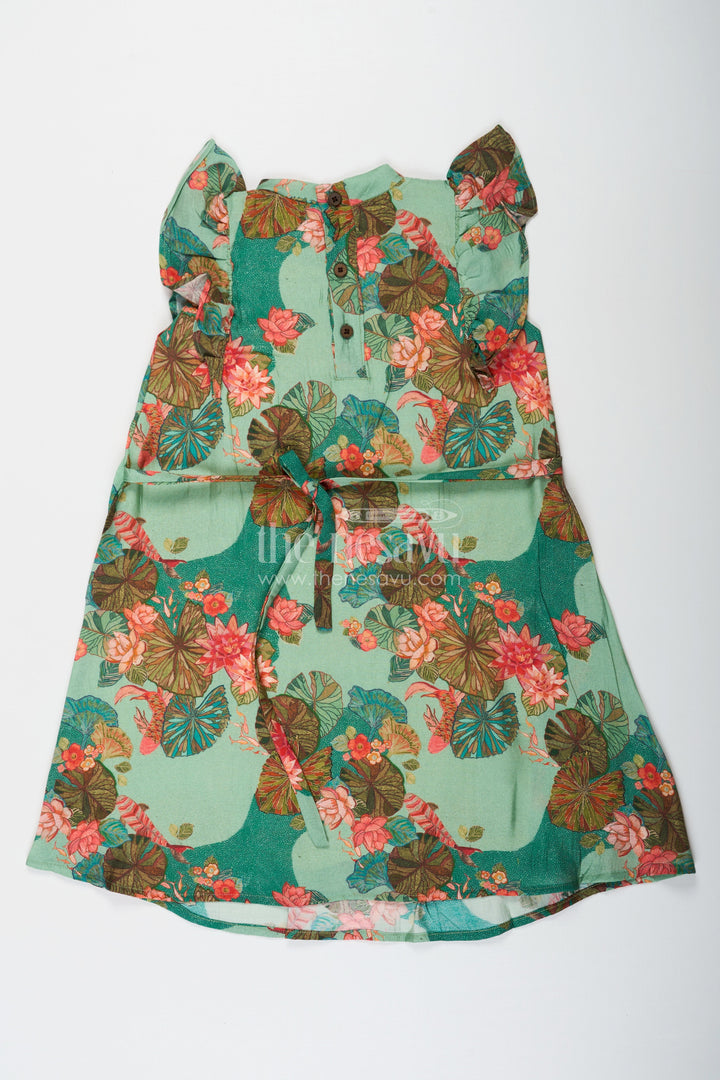 The Nesavu Girls Chanderi Frock Girls Blue Viscose Silk Frock with Lush Floral Prints Ideal for Traditional Wear for Kids Nesavu Girls Blue Viscose Silk Frock Floral Print Ideal Traditional Wear Kids Special Celebrations | The Nesavu