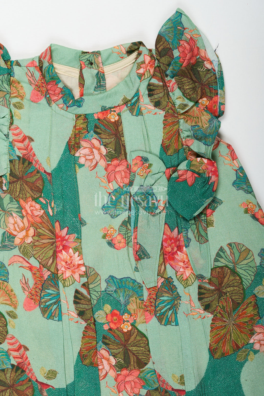 The Nesavu Girls Chanderi Frock Girls Blue Viscose Silk Frock with Lush Floral Prints Ideal for Traditional Wear for Kids Nesavu Girls Blue Viscose Silk Frock Floral Print Ideal Traditional Wear Kids Special Celebrations | The Nesavu