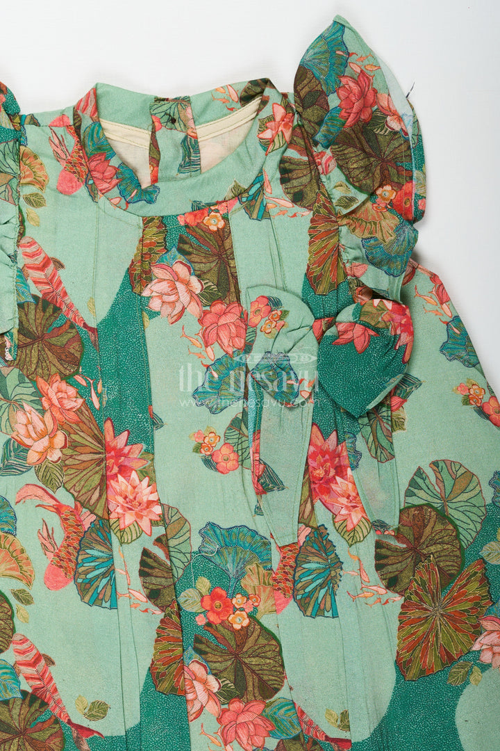 The Nesavu Girls Chanderi Frock Girls Blue Viscose Silk Frock with Lush Floral Prints Ideal for Traditional Wear for Kids Nesavu Girls Blue Viscose Silk Frock Floral Print Ideal Traditional Wear Kids Special Celebrations | The Nesavu