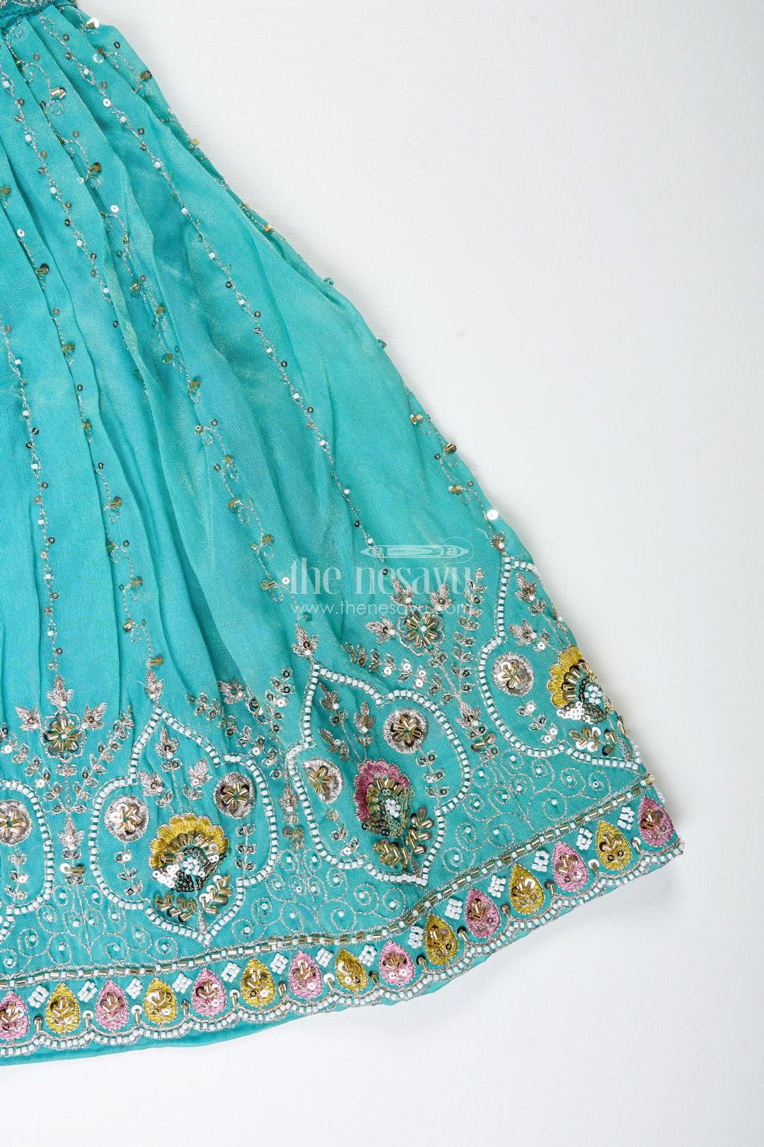 The Nesavu Girls Lehenga Choli Girls Blue Viscose Silk Lehenga Choli with Designer Embroidery Nesavu Nesavu Blue Lehenga Choli Girls Embroidered Silk Set Weddings Festivals