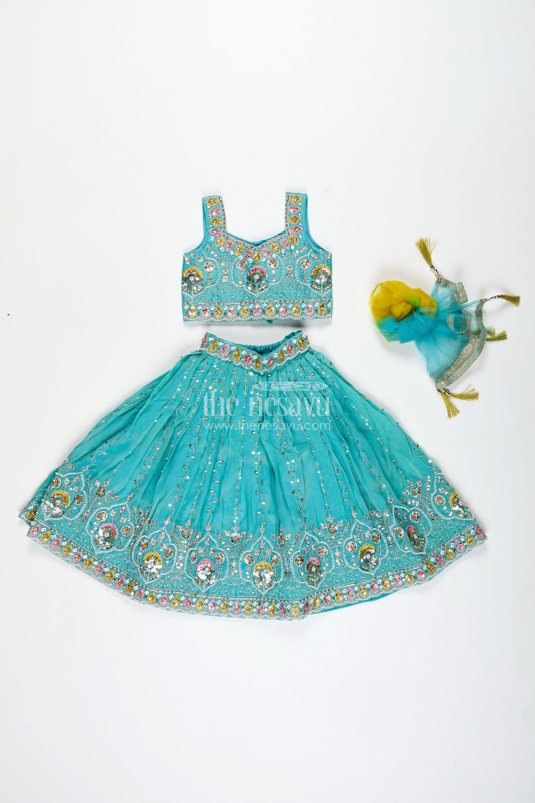 The Nesavu Girls Lehenga Choli Girls Blue Viscose Silk Lehenga Choli with Designer Embroidery Nesavu Nesavu Blue Lehenga Choli Girls Embroidered Silk Set Weddings Festivals
