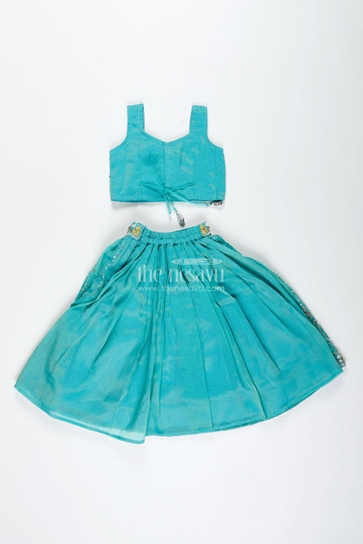 The Nesavu Girls Lehenga Choli Girls Blue Viscose Silk Lehenga Choli with Designer Embroidery Nesavu Nesavu Blue Lehenga Choli Girls Embroidered Silk Set Weddings Festivals