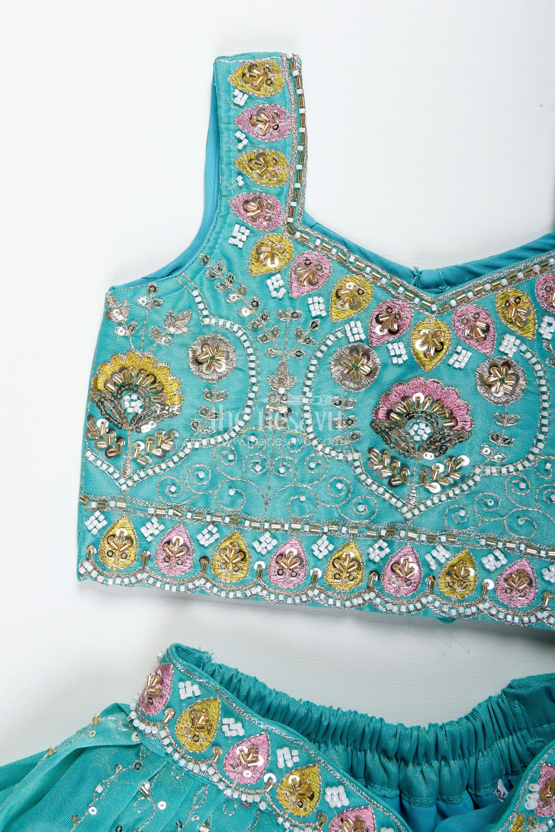 The Nesavu Girls Lehenga Choli Girls Blue Viscose Silk Lehenga Choli with Designer Embroidery Nesavu Nesavu Blue Lehenga Choli Girls Embroidered Silk Set Weddings Festivals