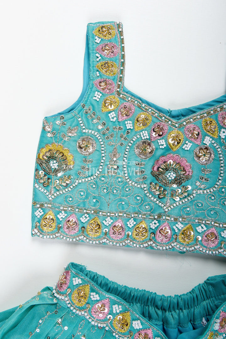 The Nesavu Girls Lehenga Choli Girls Blue Viscose Silk Lehenga Choli with Designer Embroidery Nesavu Nesavu Blue Lehenga Choli Girls Embroidered Silk Set Weddings Festivals
