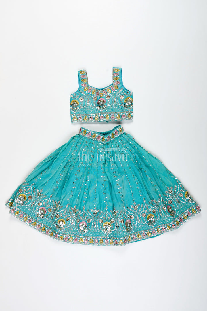 The Nesavu Girls Lehenga Choli Girls Blue Viscose Silk Lehenga Choli with Designer Embroidery Nesavu Nesavu Blue Lehenga Choli Girls Embroidered Silk Set Weddings Festivals