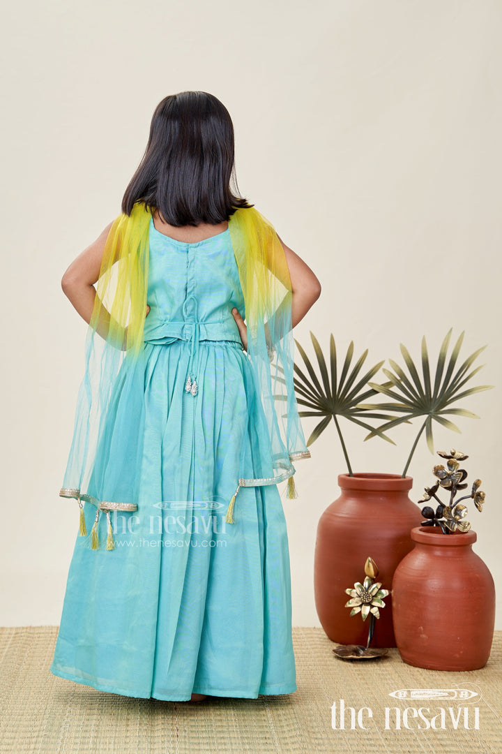 The Nesavu Girls Lehenga Choli Girls Blue Viscose Silk Lehenga Choli with Designer Embroidery Nesavu Nesavu Blue Lehenga Choli Girls Embroidered Silk Set Weddings Festivals