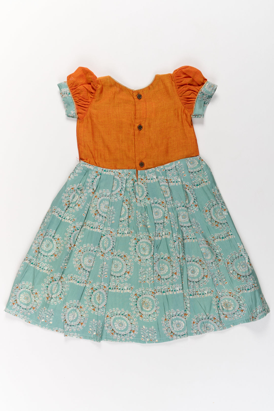 The Nesavu Girls Casual Gown Girls Blue Wedding Anarkali Dress with Traditional Prints and Contrast Orange Short Jacket Nesavu Girls Blue Wedding Anarkali Dress Traditional Prints Contrast Orange Short Jacket | The Nesavu