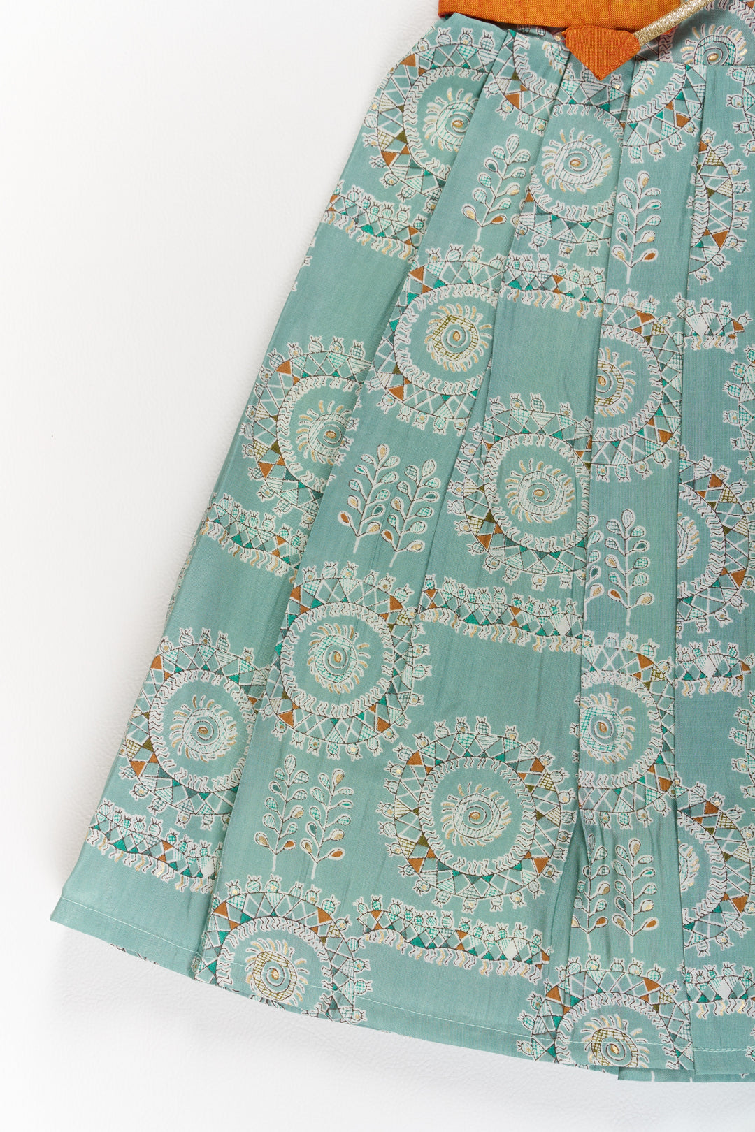 The Nesavu Girls Casual Gown Girls Blue Wedding Anarkali Dress with Traditional Prints and Contrast Orange Short Jacket Nesavu Girls Blue Wedding Anarkali Dress Traditional Prints Contrast Orange Short Jacket | The Nesavu