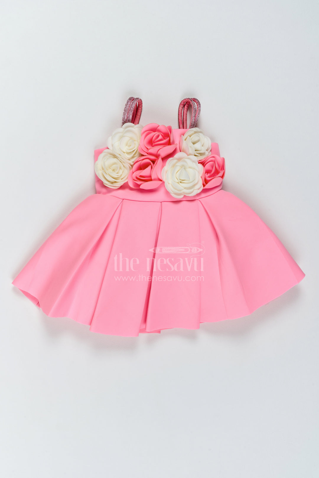 The Nesavu Girls Fancy Party Frock Girls Bouquet Frock for Cake Cutting and Birthday Photo Moments Nesavu 16 (1Y) / Pink / Scuba PF333C-16 Nesavu Girls Bouquet Scuba Frock For Cake Cutting Birthday Photos Milestone Parties And Family Celebrations