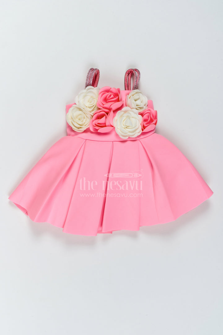 The Nesavu Girls Fancy Party Frock Girls Bouquet Frock for Cake Cutting and Birthday Photo Moments Nesavu 16 (1Y) / Pink / Scuba PF333C-16 Nesavu Girls Bouquet Scuba Frock For Cake Cutting Birthday Photos Milestone Parties And Family Celebrations