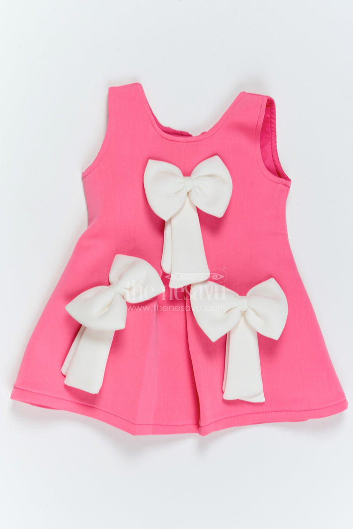 The Nesavu Girls Fancy Party Frock Girls Bow Frock for Birthday Outings and Family Celebrations Nesavu 16 (1Y) / Pink / Scuba PF327A-16 Nesavu Girls Bow Scuba Frock For Birthday Outings Family Celebrations Parties And Special Occasions
