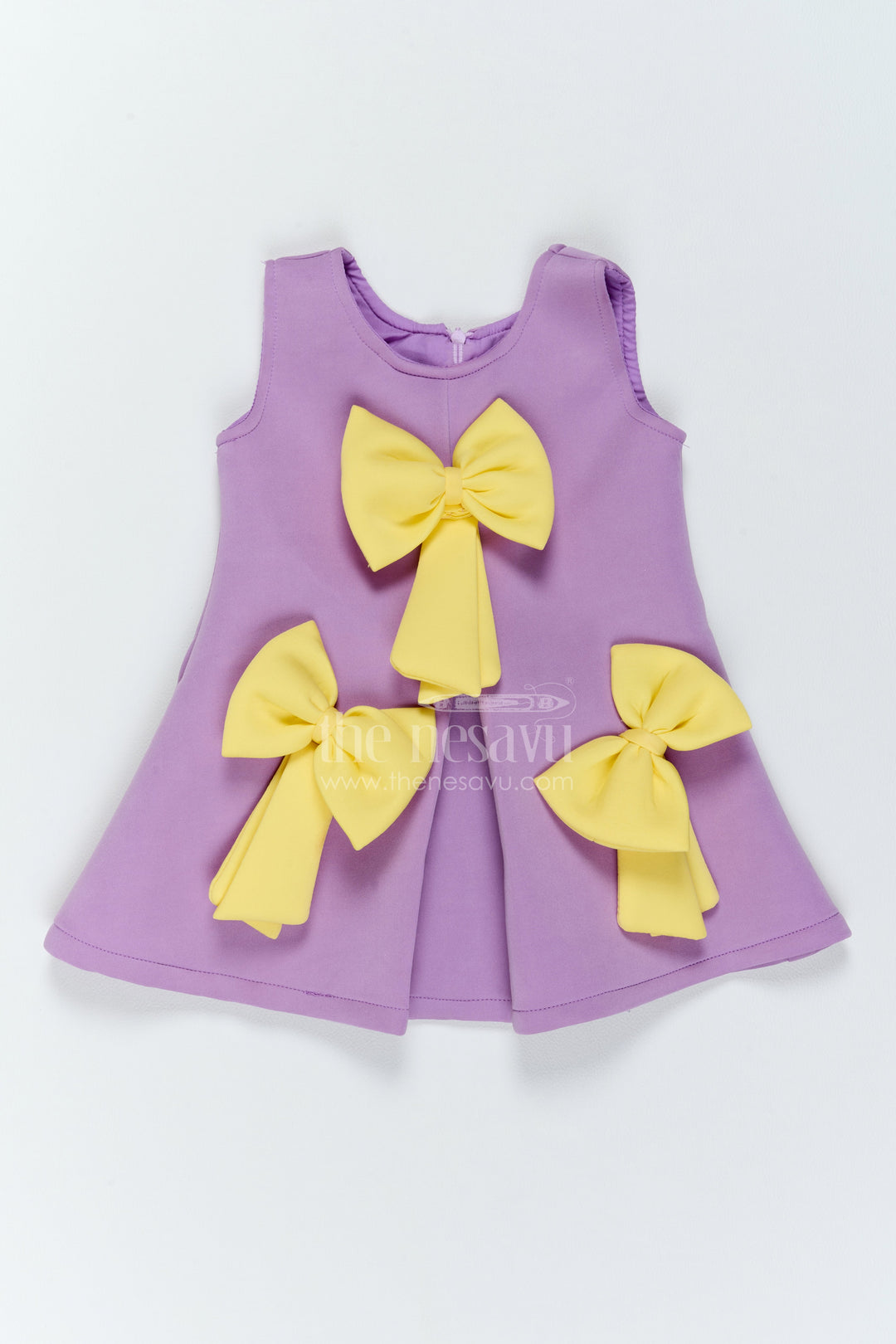 The Nesavu Girls Fancy Party Frock Girls Bow Front Party Dress for Family Outings and Special Occasions Nesavu 16 (1Y) / Purple / Scuba PF327C-16 Nesavu Girls Bow Front Scuba Party Dress For Family Outings Birthdays And Special Celebration Occasions