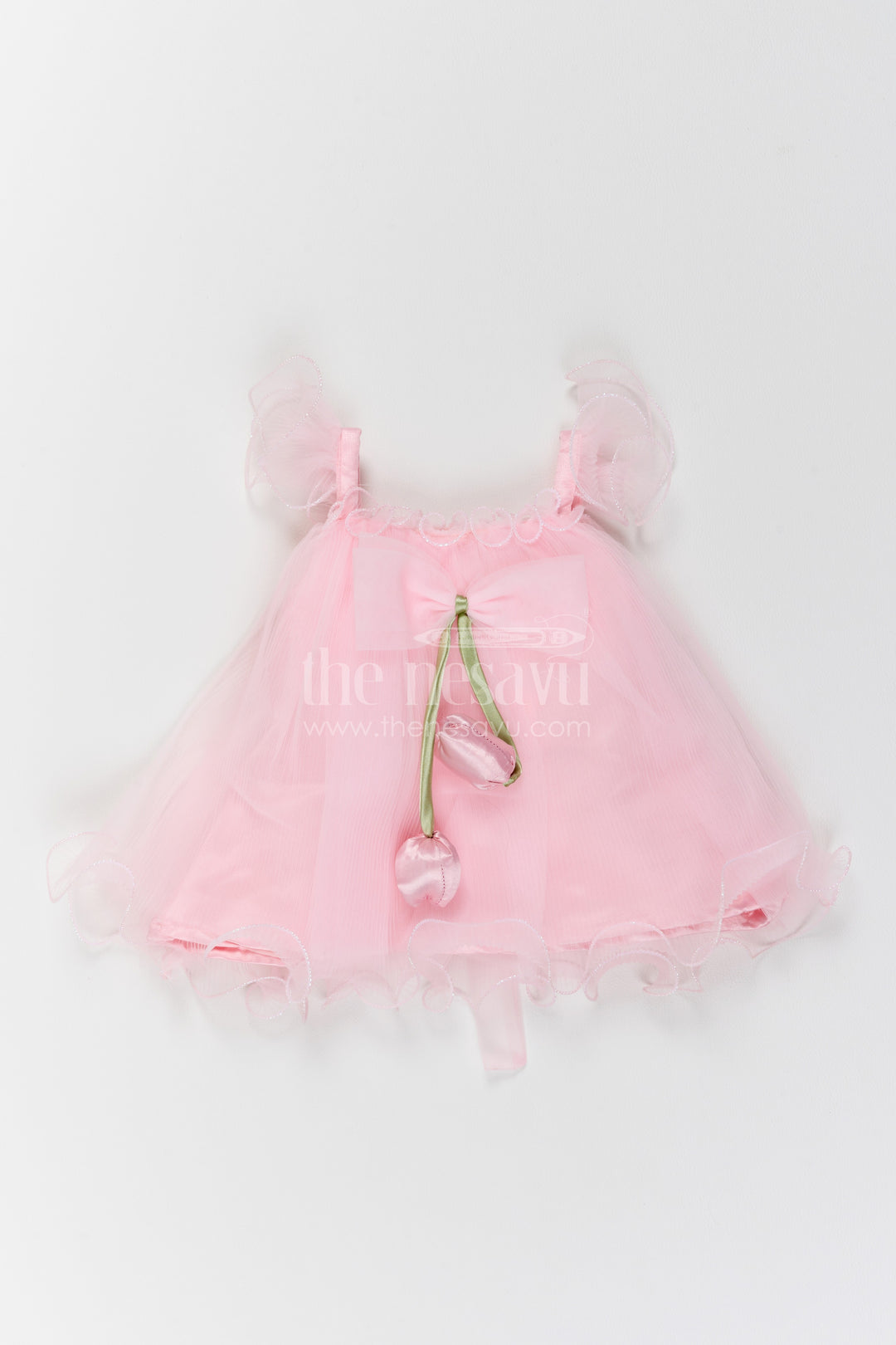 The Nesavu Girls Fancy Party Frock Girls Bow Party Frock for First Birthdays and Cake Smash Photos Nesavu 12 (3M) / Pink / Plain Net PF330A-12 Nesavu Baby Girl Bow Net Frock For First Birthdays Cake Smash Photos Milestone Parties And Celebrations
