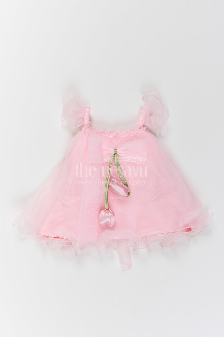 The Nesavu Girls Fancy Party Frock Girls Bow Party Frock for First Birthdays and Cake Smash Photos Nesavu 12 (3M) / Pink / Plain Net PF330A-12 Nesavu Baby Girl Bow Net Frock For First Birthdays Cake Smash Photos Milestone Parties And Celebrations