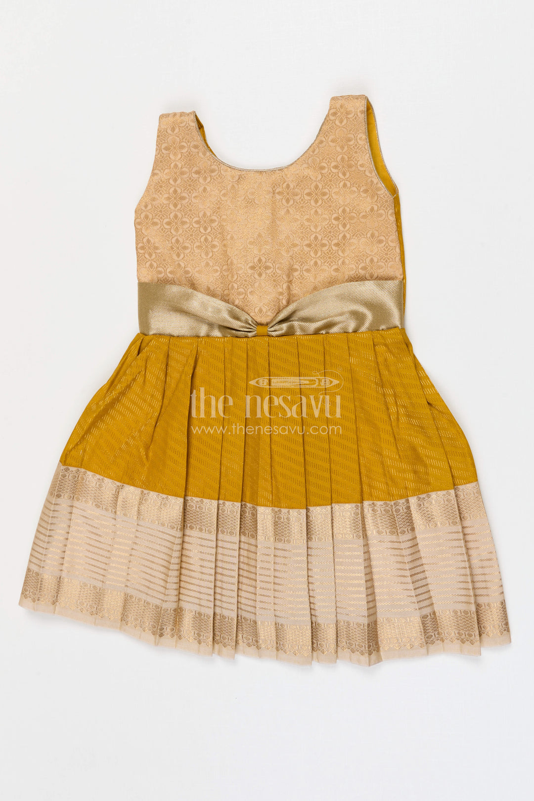 The Nesavu Girls Kanchi Silk Frock Girls Bridal Silk Frock for Wedding Ceremonies Nesavu 10 (NB) / Yellow / Style 1 KSF028DA-10 Nesavu Girls Bridal Kanchivaram Silk Frock For Weddings Receptions And Festive Celebrations