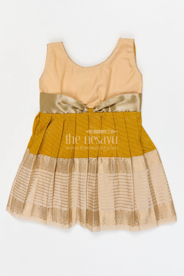 The Nesavu Girls Kanchi Silk Frock Girls Bridal Silk Frock for Wedding Ceremonies Nesavu 10 (NB) / Yellow / Style 3 KSF028DC-10 Nesavu Girls Bridal Kanchivaram Silk Frock For Weddings Receptions And Festive Celebrations