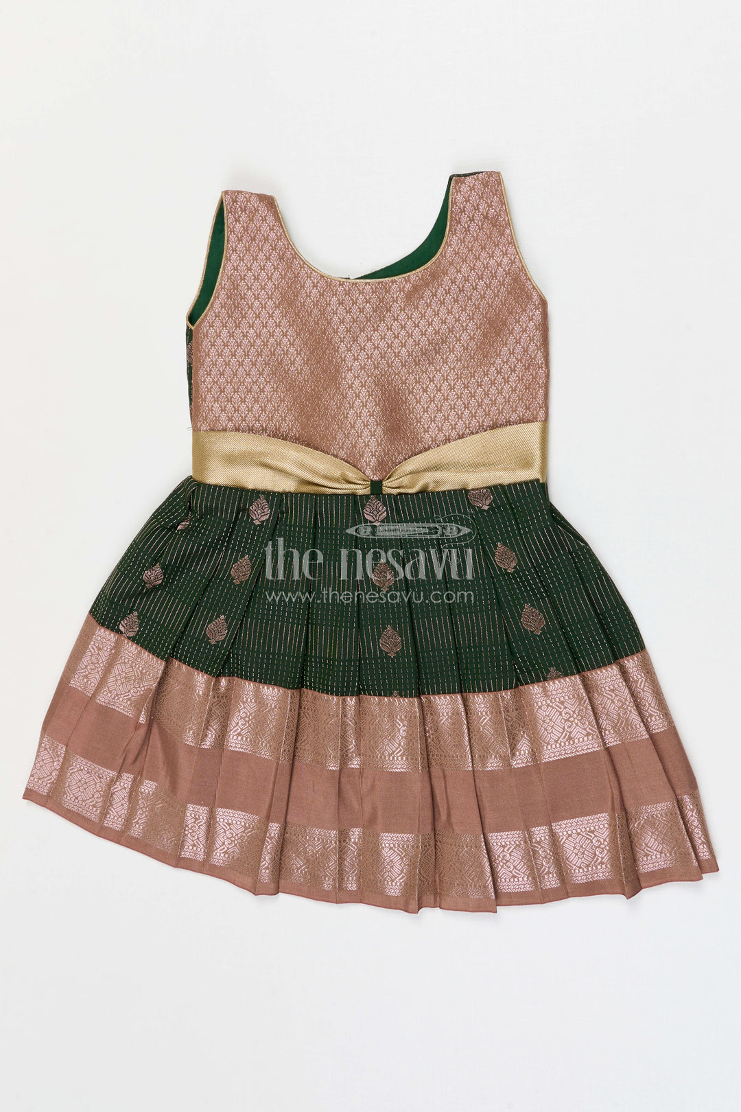 The Nesavu Girls Kanchi Silk Frock Girls Bridal Silk Frock for Weddings and Receptions Nesavu 10 (NB) / Green / Style 1 KSF022CA-10 Nesavu Girls Semi Bridal Silk Kanchivaram Frock For Weddings Receptions And Festive Occasions