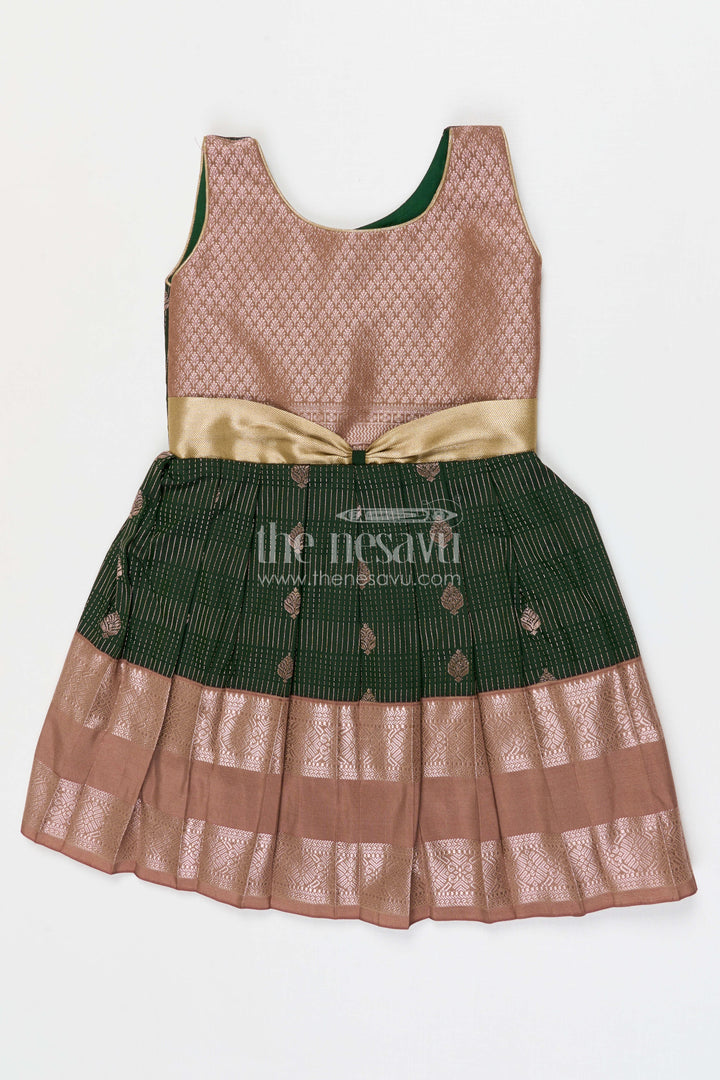 The Nesavu Girls Kanchi Silk Frock Girls Bridal Silk Frock for Weddings and Receptions Nesavu 10 (NB) / Green / Style 2 KSF022CB-10 Nesavu Girls Semi Bridal Silk Kanchivaram Frock For Weddings Receptions And Festive Occasions