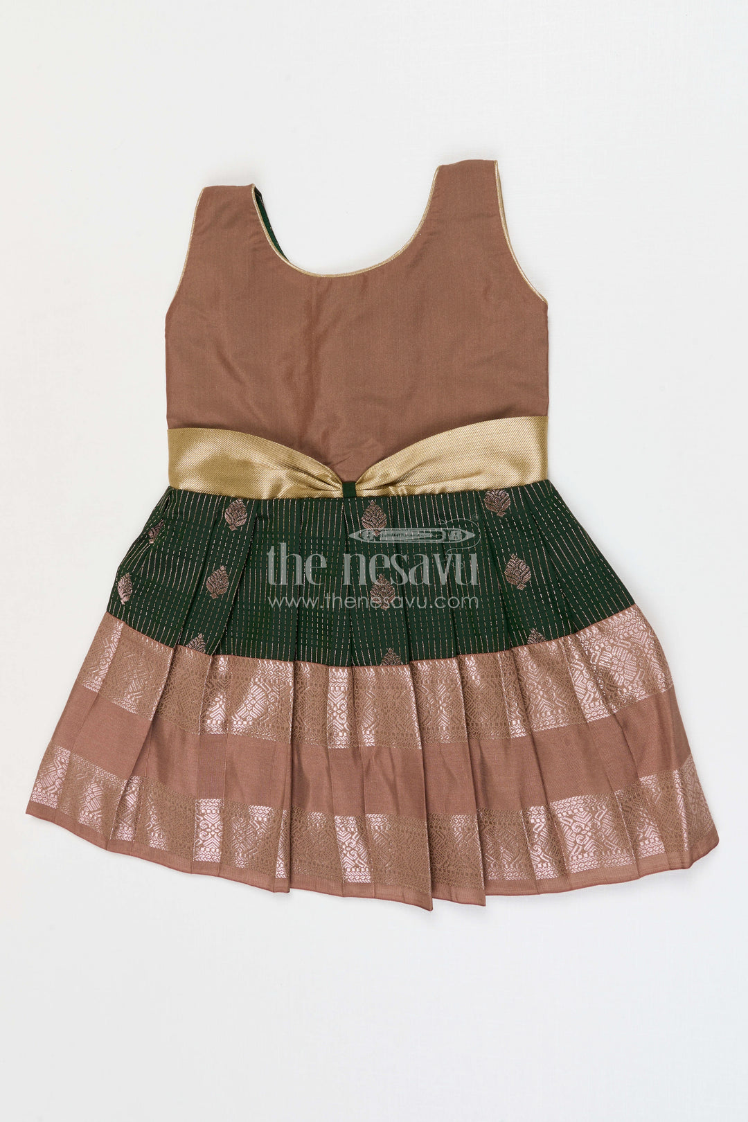 The Nesavu Girls Kanchi Silk Frock Girls Bridal Silk Frock for Weddings and Receptions Nesavu 10 (NB) / Green / Style 3 KSF022CC-10 Nesavu Girls Semi Bridal Silk Kanchivaram Frock For Weddings Receptions And Festive Occasions