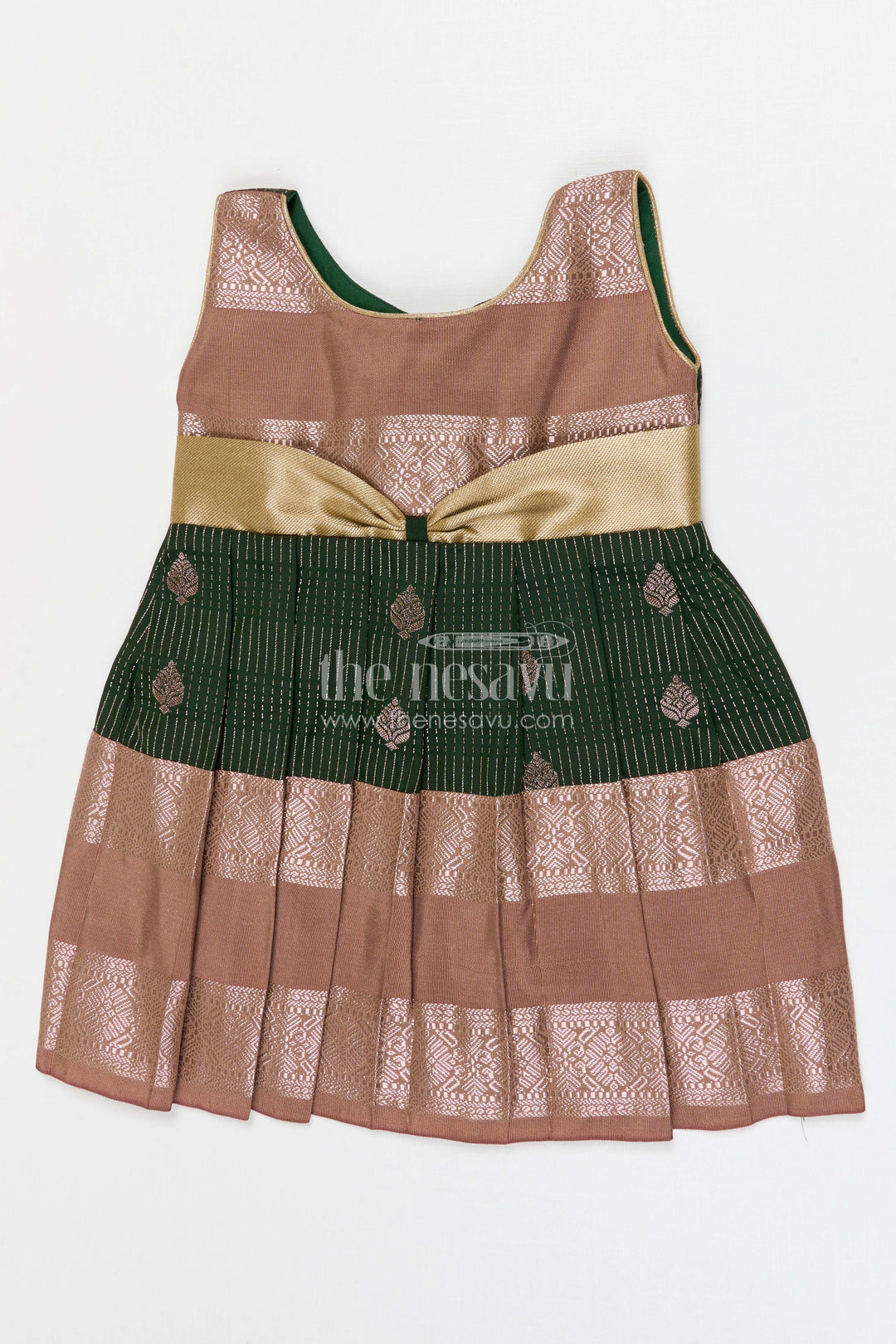 The Nesavu Girls Kanchi Silk Frock Girls Bridal Silk Frock for Weddings and Receptions Nesavu 10 (NB) / Green / Style 4 KSF022CD-10 Nesavu Girls Semi Bridal Silk Kanchivaram Frock For Weddings Receptions And Festive Occasions