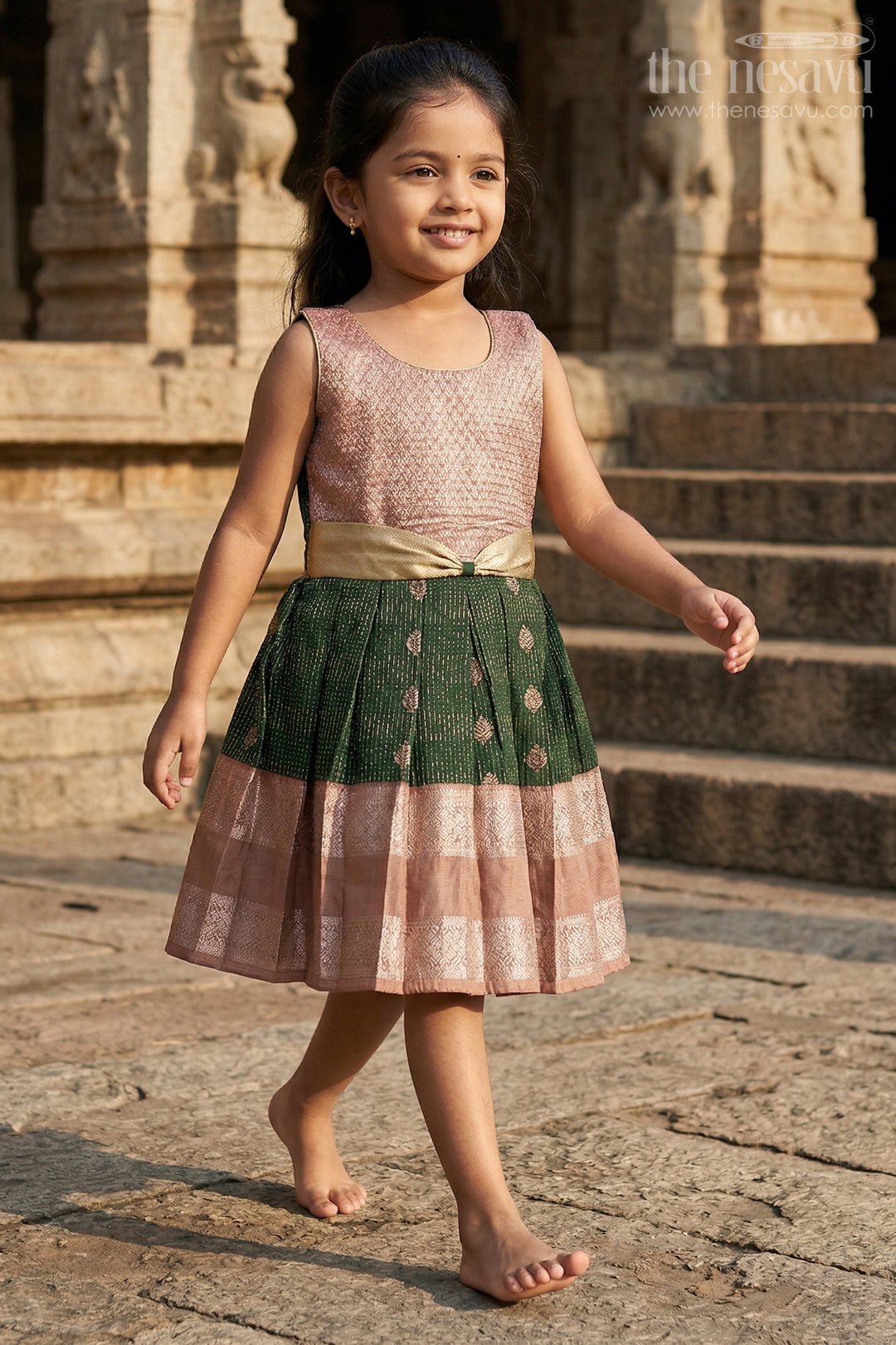 The Nesavu Girls Kanchi Silk Frock Girls Bridal Silk Frock for Weddings and Receptions Nesavu Nesavu Girls Semi Bridal Silk Kanchivaram Frock For Weddings Receptions And Festive Occasions