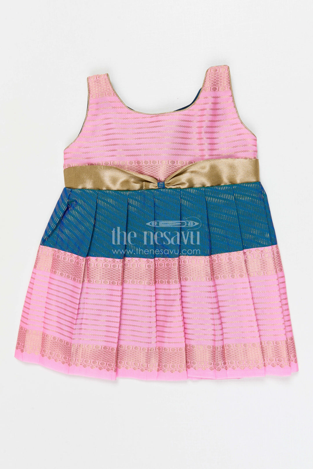 The Nesavu Girls Kanchi Silk Frock Girls Bridesmaid Silk Frock for Wedding Celebrations Nesavu 10 (NB) / Pink / Style 4 KSF028BD-10 Nesavu Girls Bridesmaid Kanchivaram Silk Frock For Weddings Receptions And Festive Functions