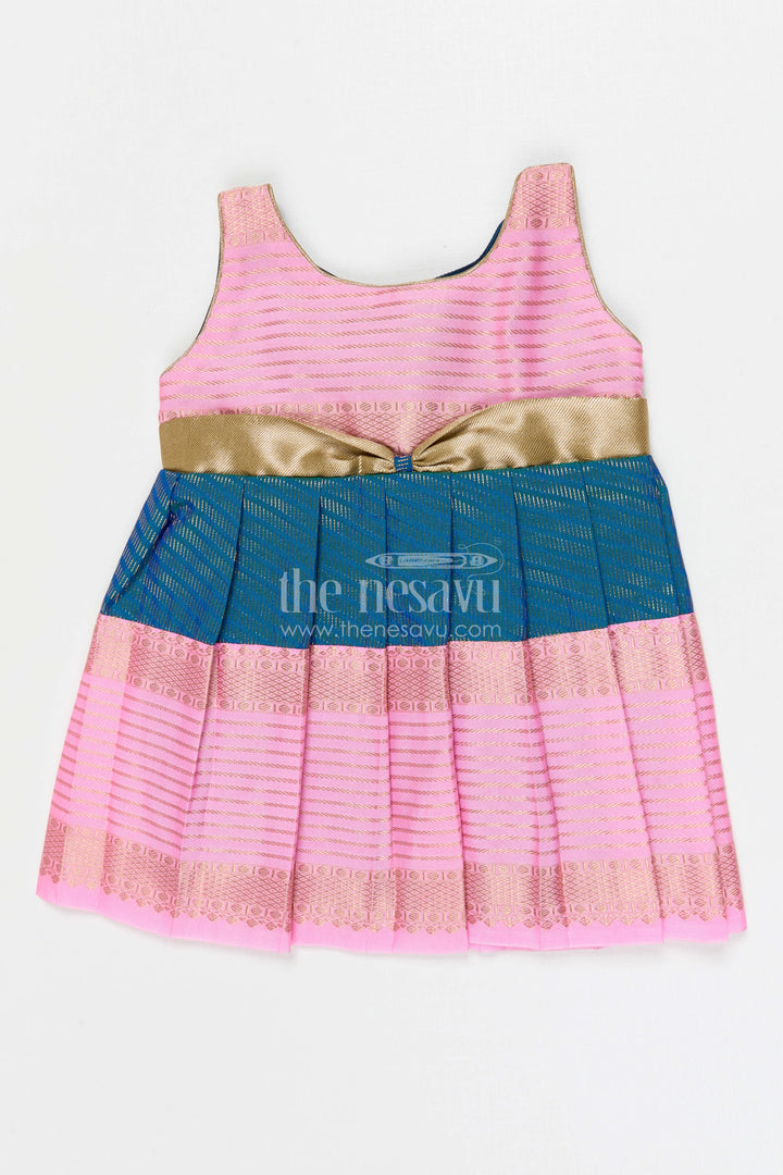 The Nesavu Girls Kanchi Silk Frock Girls Bridesmaid Silk Frock for Wedding Celebrations Nesavu 10 (NB) / Pink / Style 4 KSF028BD-10 Nesavu Girls Bridesmaid Kanchivaram Silk Frock For Weddings Receptions And Festive Functions