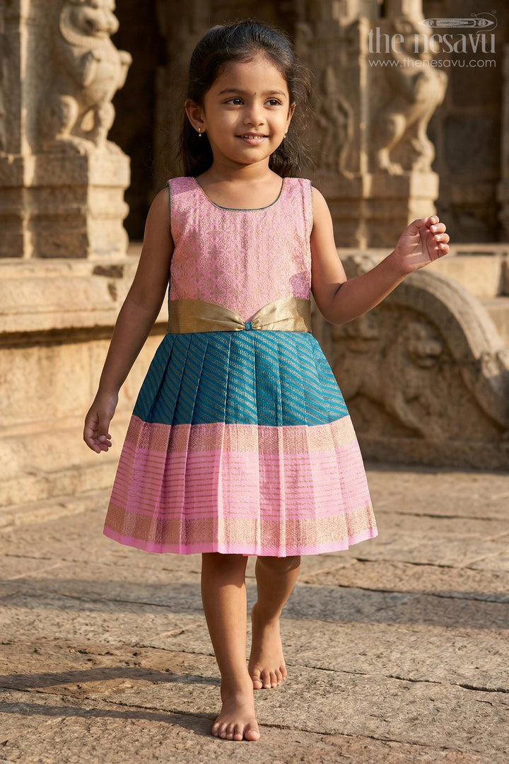 The Nesavu Girls Kanchi Silk Frock Girls Bridesmaid Silk Frock for Wedding Celebrations Nesavu Nesavu Girls Bridesmaid Kanchivaram Silk Frock For Weddings Receptions And Festive Functions