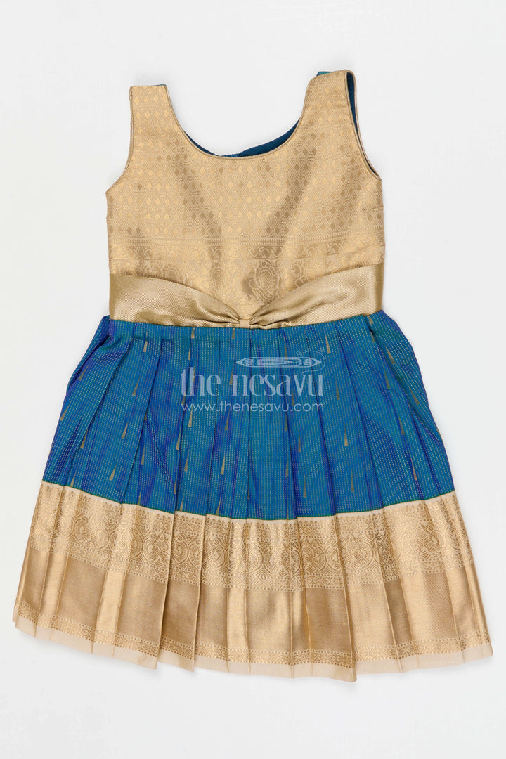 The Nesavu Girls Kanchi Silk Frock Girls Bridesmaid Silk Frock for Weddings and Receptions Nesavu 10 (NB) / Blue / Style 2 KSF025AB-10 Nesavu Girls Bridesmaid Kanchivaram Silk Frock For Weddings Receptions And Festive Celebrations
