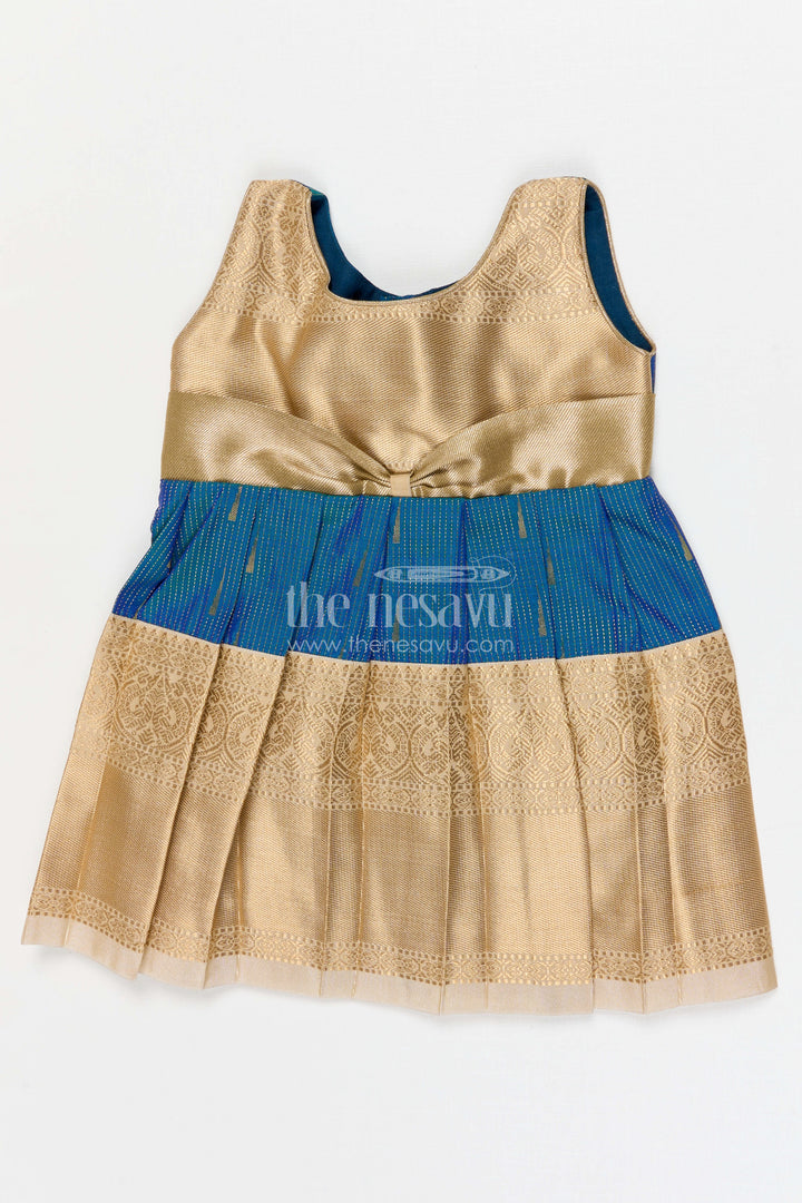 The Nesavu Girls Kanchi Silk Frock Girls Bridesmaid Silk Frock for Weddings and Receptions Nesavu 10 (NB) / Blue / Style 4 KSF025AD-10 Nesavu Girls Bridesmaid Kanchivaram Silk Frock For Weddings Receptions And Festive Celebrations