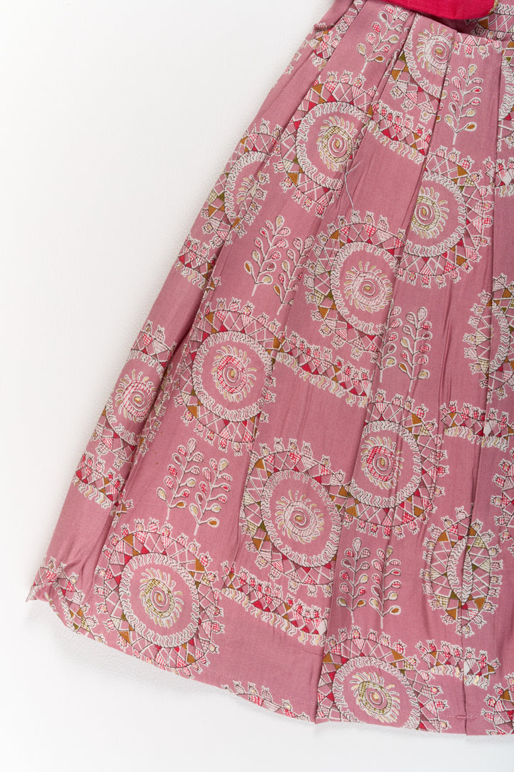 The Nesavu Girls Casual Gown Girls Brown Anarkali Dress with Traditional Printed Design and Matching Short Jacket Nesavu Girls Brown Anarkali Dress Printed Design Matching Short Jacket Festive Wear | The Nesavu