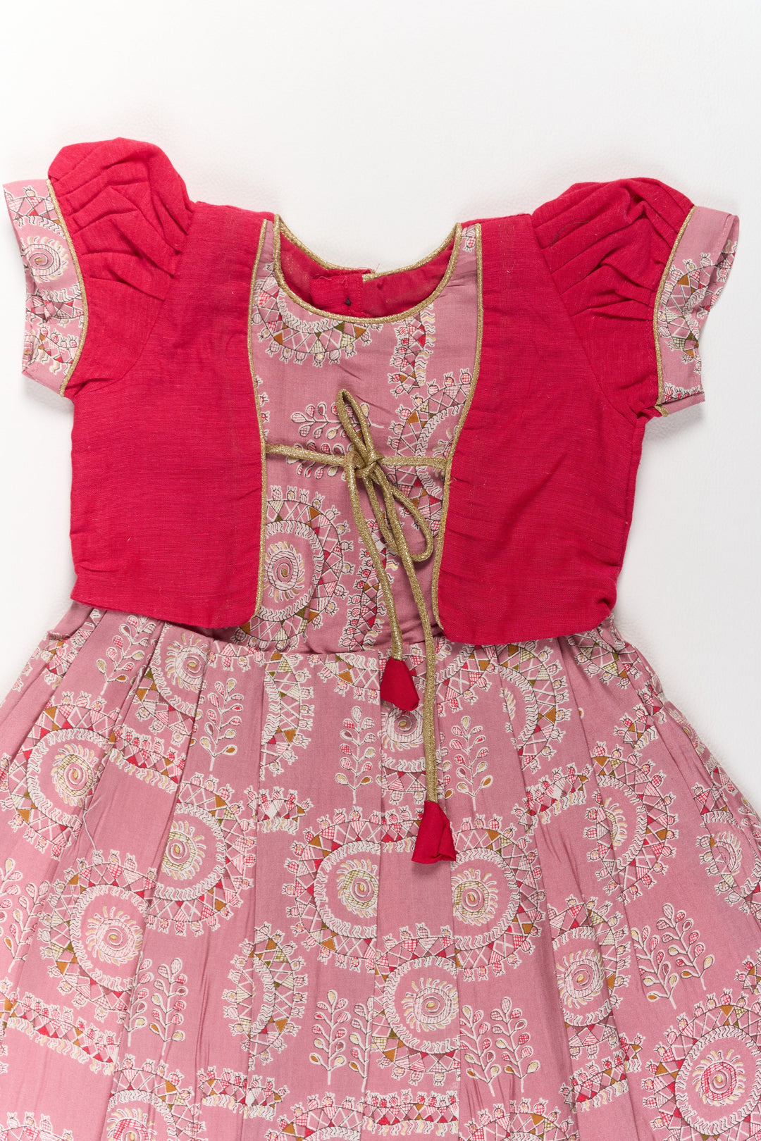 The Nesavu Girls Casual Gown Girls Brown Anarkali Dress with Traditional Printed Design and Matching Short Jacket Nesavu Girls Brown Anarkali Dress Printed Design Matching Short Jacket Festive Wear | The Nesavu