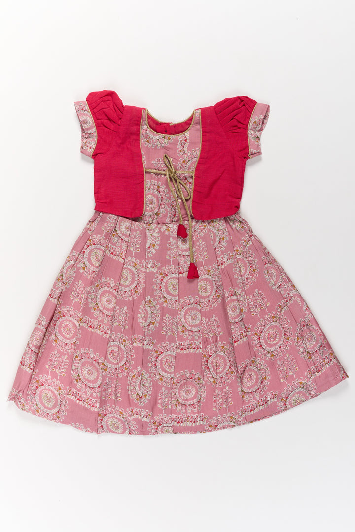 The Nesavu Girls Casual Gown Girls Brown Anarkali Dress with Traditional Printed Design and Matching Short Jacket Nesavu Girls Brown Anarkali Dress Printed Design Matching Short Jacket Festive Wear | The Nesavu