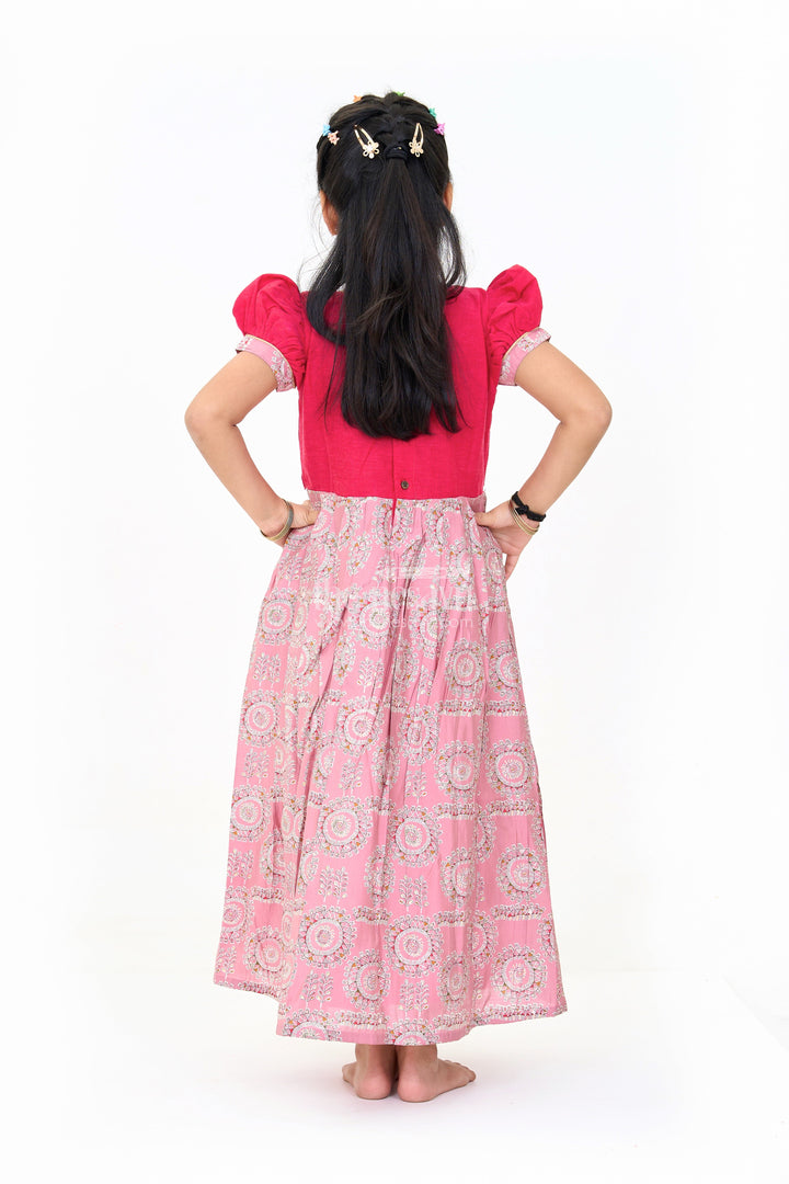 The Nesavu Girls Silk Gown Girls Brown Anarkali Dress with Traditional Printed Design and Matching Short Jacket Nesavu Nesavu Girls Brown Anarkali Dress Printed Design Matching Short Jacket Festive Wear
