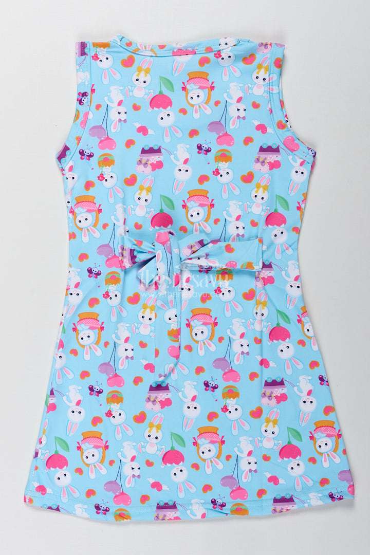 The Nesavu Girls Cotton Frock Girls Bunny Print Cotton Frock for Playdates and Casual Outings Nesavu Nesavu Girls Bunny Print Cotton Frock Sleeveless Playdate Dress Fun Cartoon Pattern