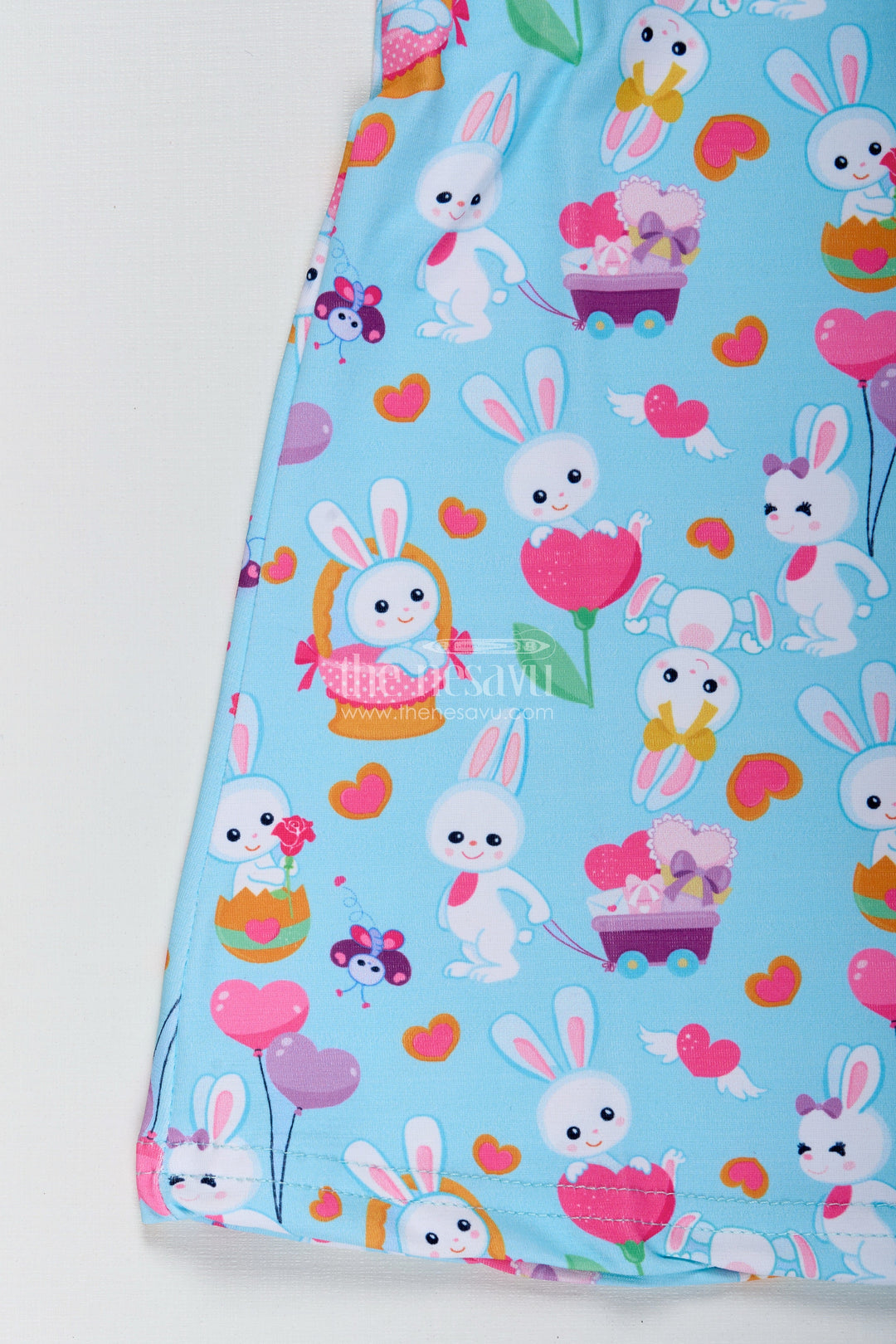 The Nesavu Girls Cotton Frock Girls Bunny Print Cotton Frock for Playdates and Casual Outings Nesavu Nesavu Girls Bunny Print Cotton Frock Sleeveless Playdate Dress Fun Cartoon Pattern