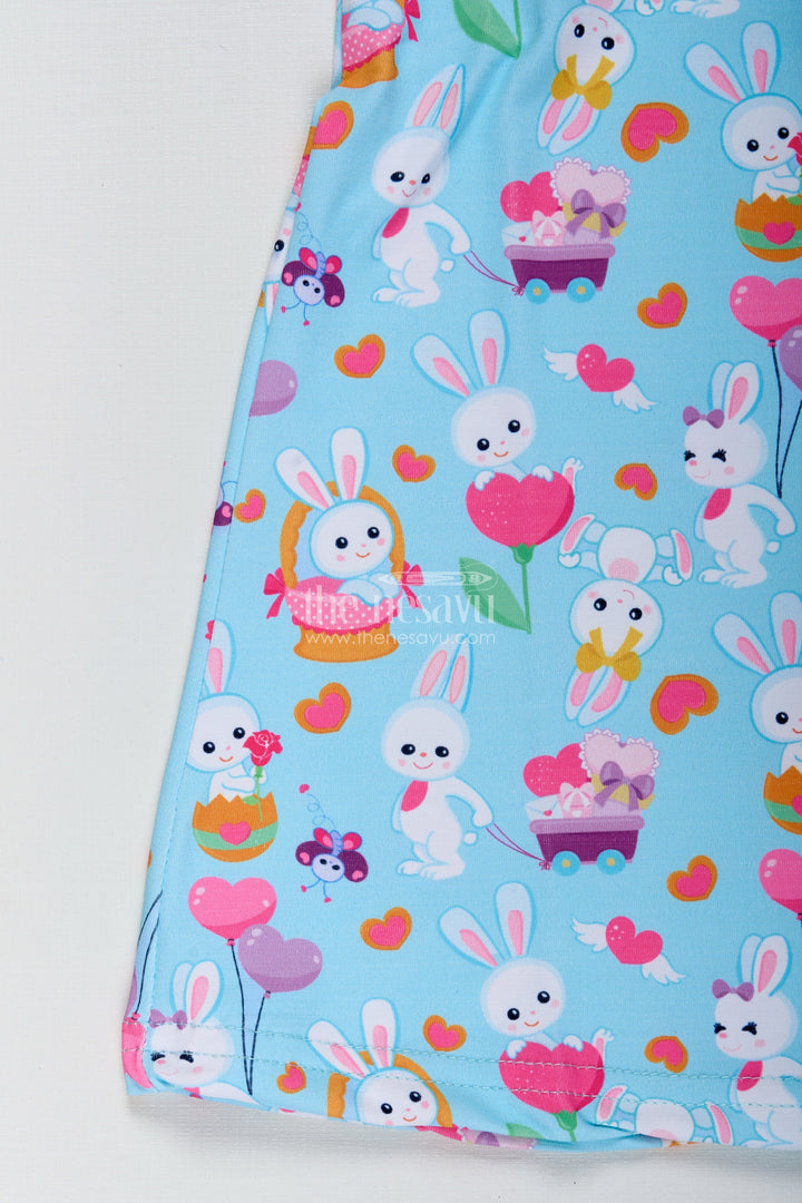 The Nesavu Girls Cotton Frock Girls Bunny Print Cotton Frock for Playdates and Casual Outings Nesavu Nesavu Girls Bunny Print Cotton Frock Sleeveless Playdate Dress Fun Cartoon Pattern