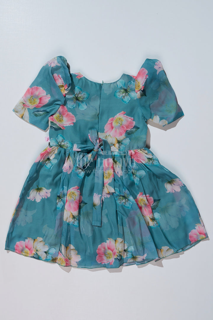 The Nesavu Girls Fancy Frock Girls Casual Birthday Dress with Green Floral Print and Puff Sleeves Nesavu Girls Casual Birthday Dress Green Floral Print Puff Sleeves | The Nesavu
