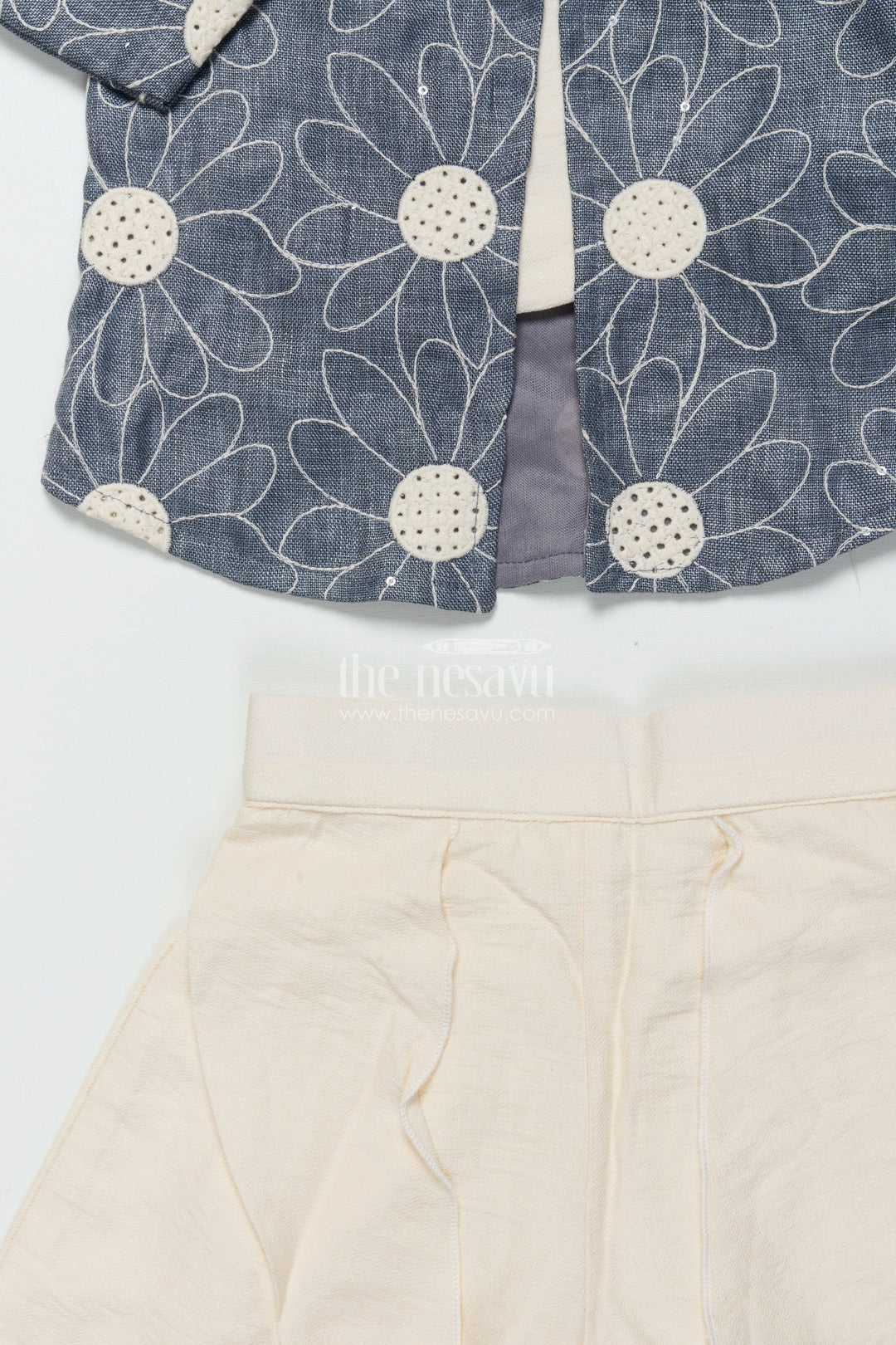 The Nesavu Girls Casual Set Girls Casual Co-Ord Set for Outings and Playdates Nesavu Nesavu girls cotton co-ord set embroidered shrug casual outings playdates