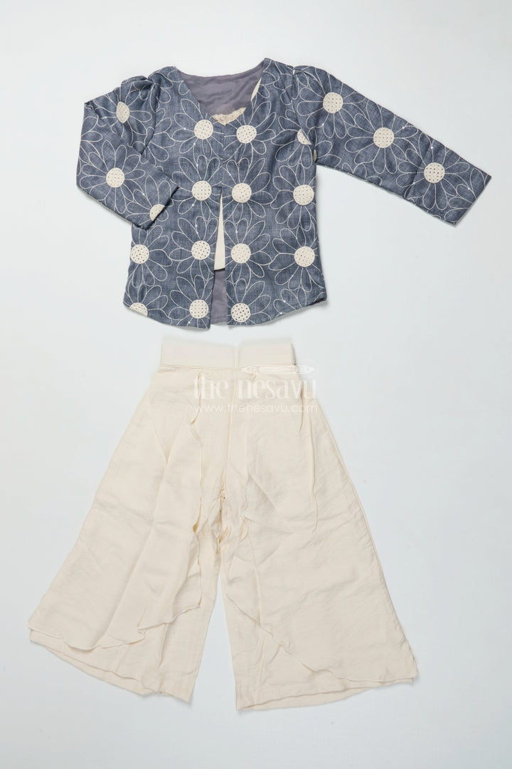 The Nesavu Girls Casual Set Girls Casual Co-Ord Set for Outings and Playdates Nesavu Nesavu girls cotton co-ord set embroidered shrug casual outings playdates