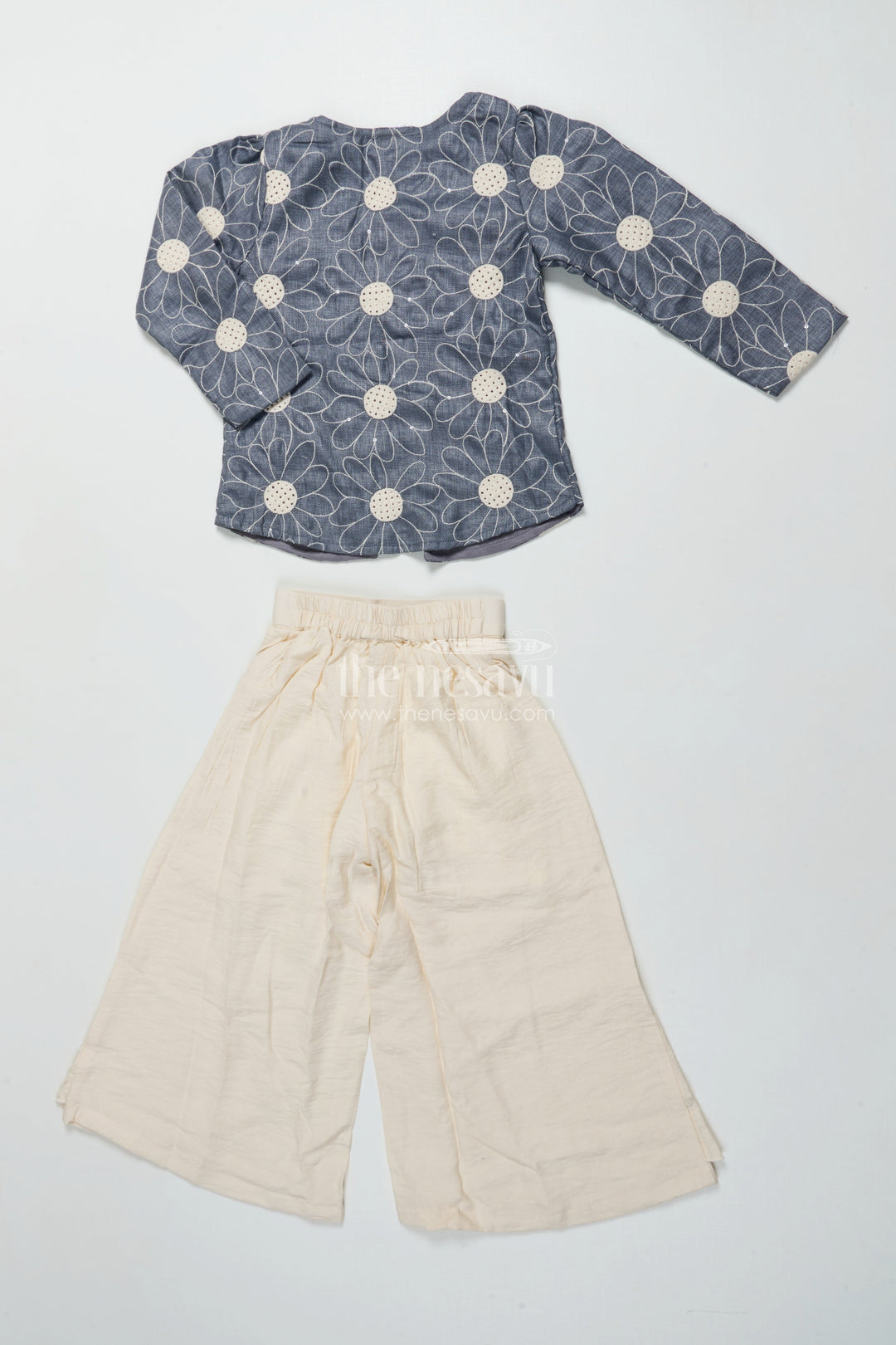 The Nesavu Girls Casual Set Girls Casual Co-Ord Set for Outings and Playdates Nesavu Nesavu girls cotton co-ord set embroidered shrug casual outings playdates