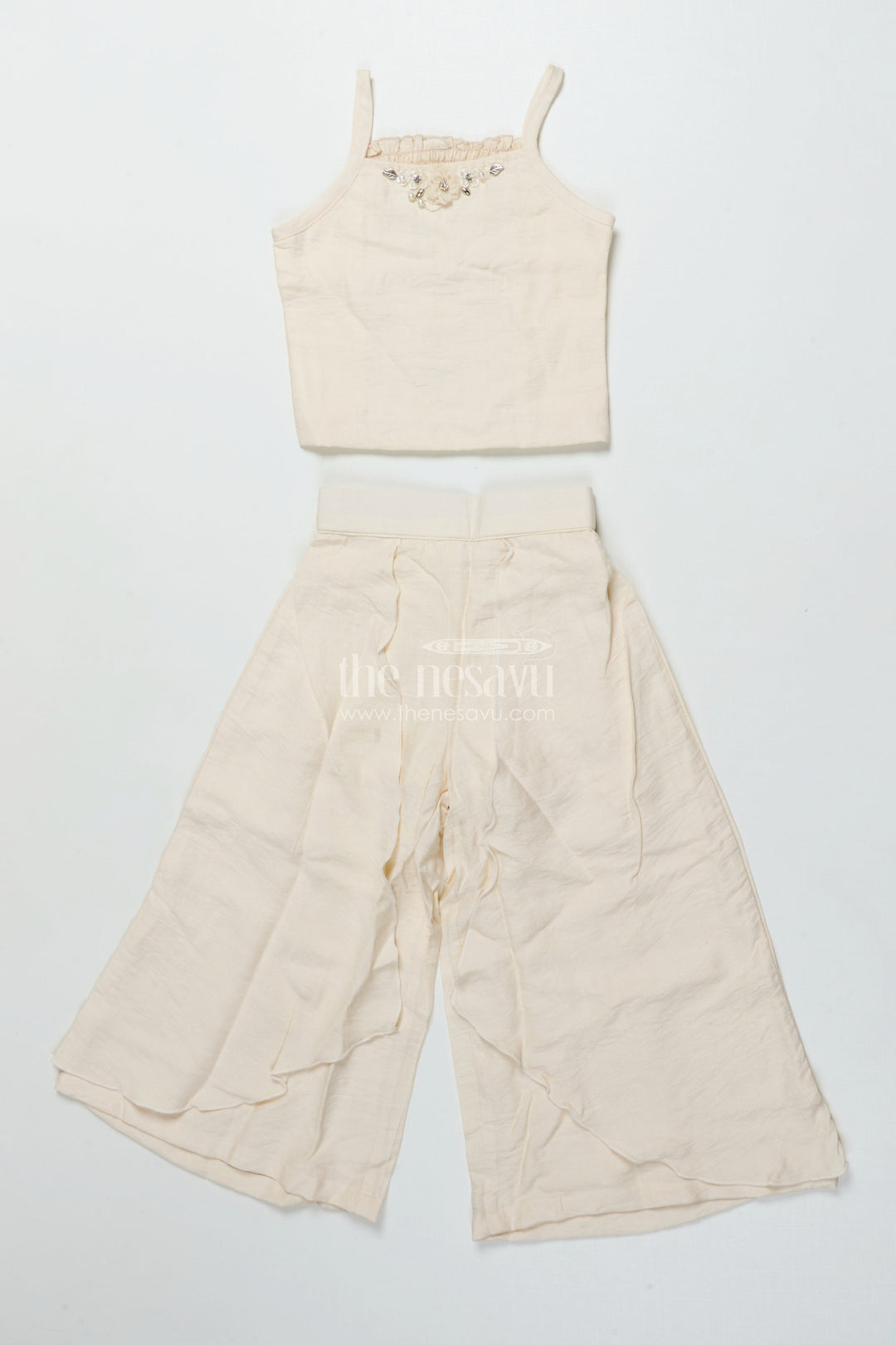 The Nesavu Girls Casual Set Girls Casual Co-Ord Set for Outings and Playdates Nesavu Nesavu girls cotton co-ord set embroidered shrug casual outings playdates